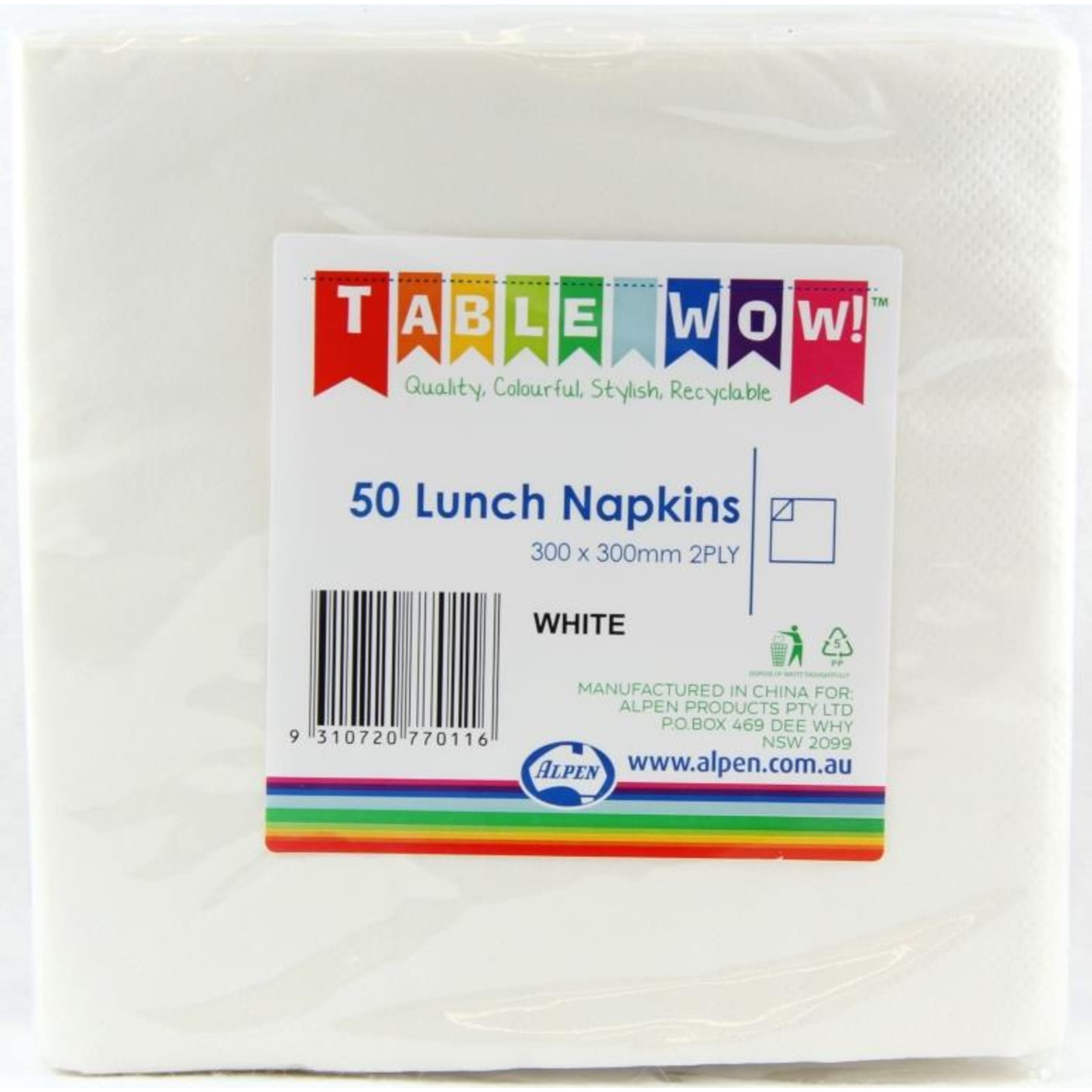 TableWow! White Lunch Napkin 33x33cm 2ply (50 Pack)