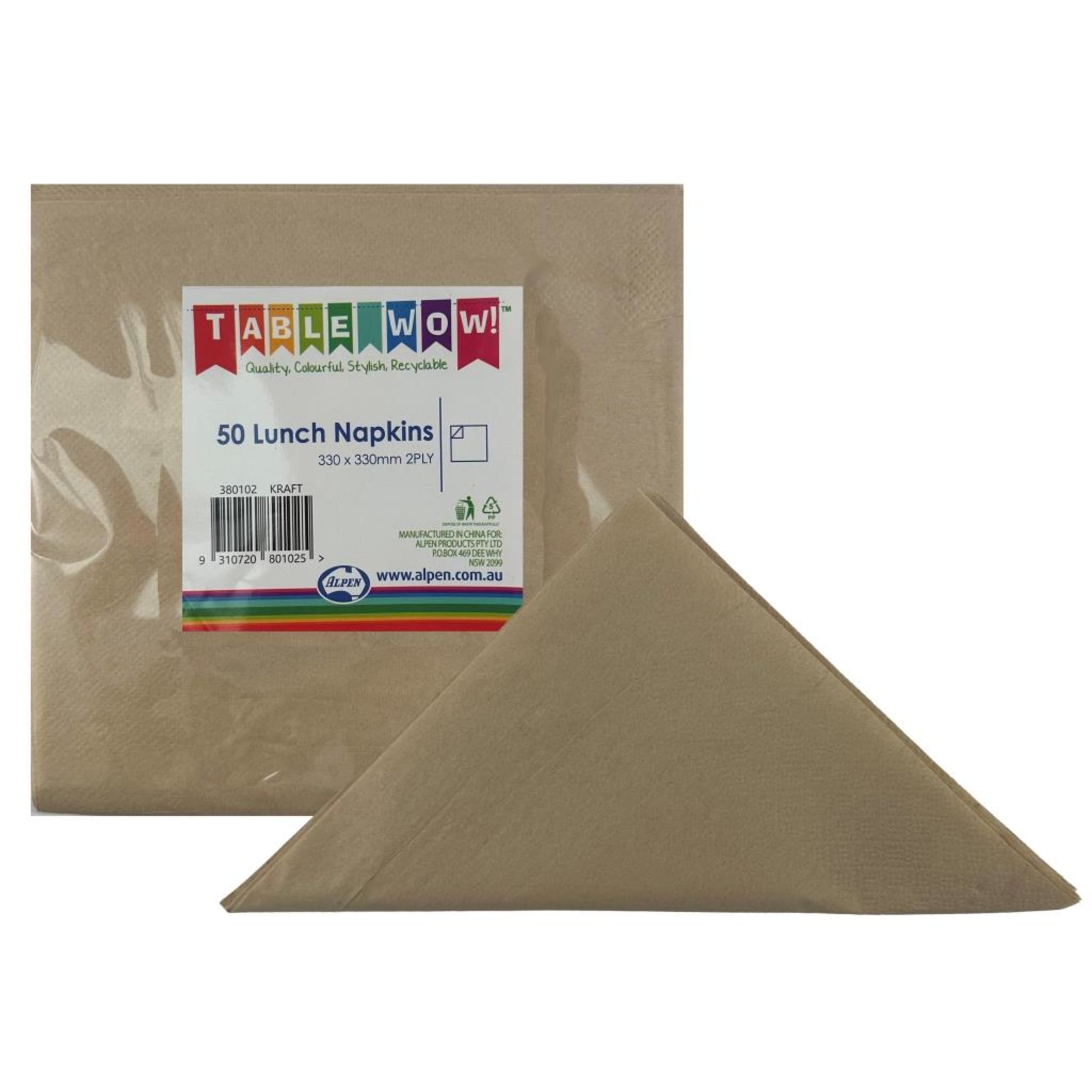 TableWow! Kraft Lunch Napkin 33x33cm 2ply (50 Pack)