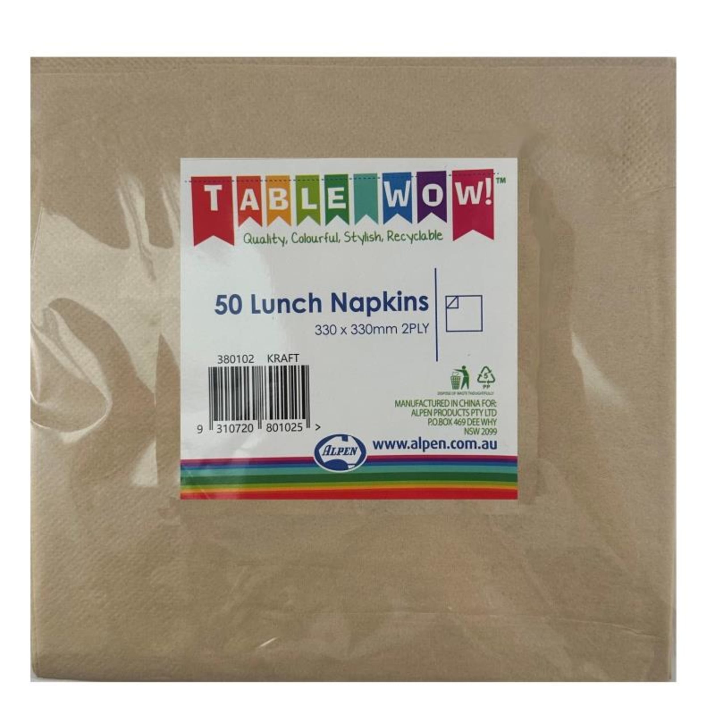 TableWow! Kraft Lunch Napkin 33x33cm 2ply (50 Pack)