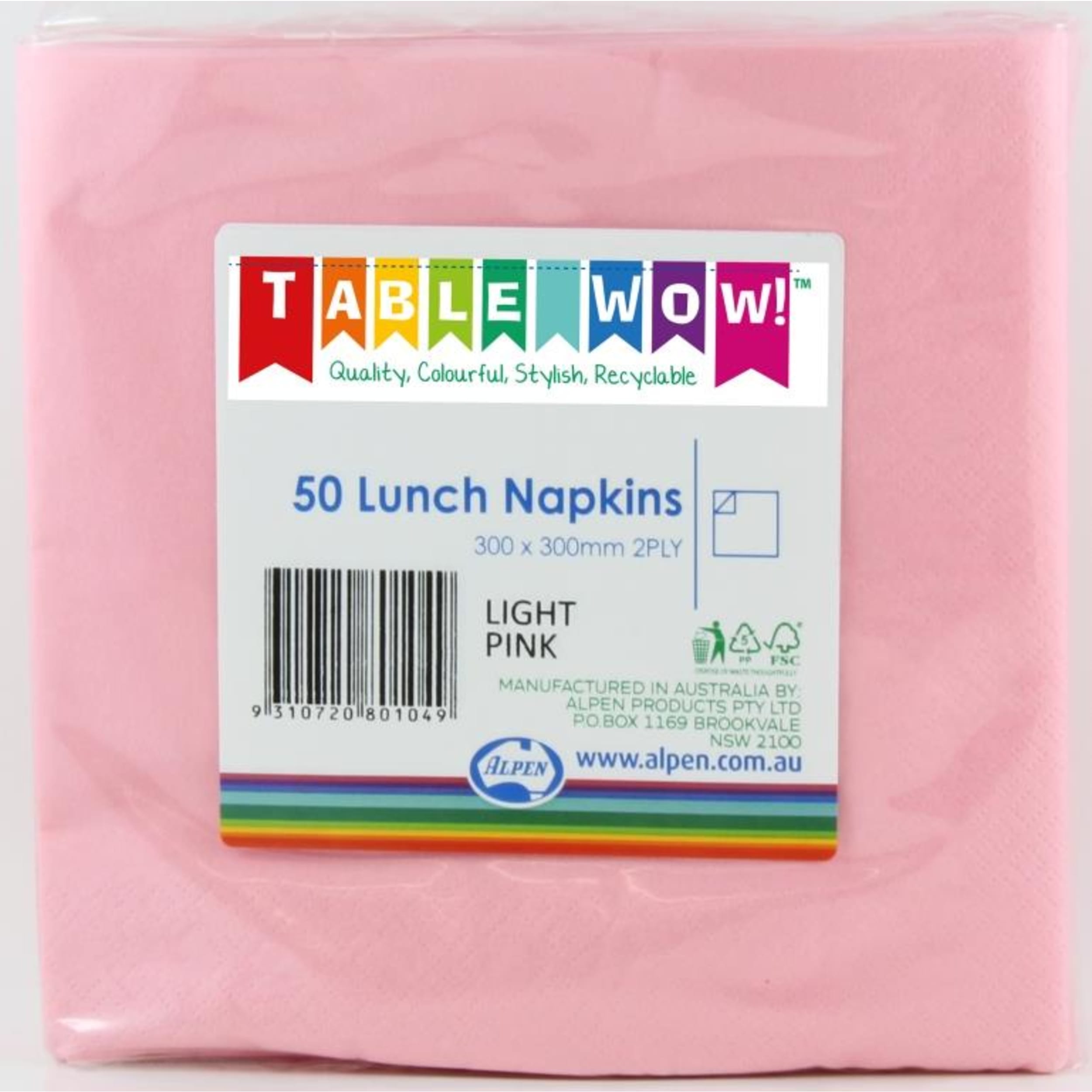 TableWow! Light Pink Lunch Napkin 33x33cm 2ply (50 Pack)