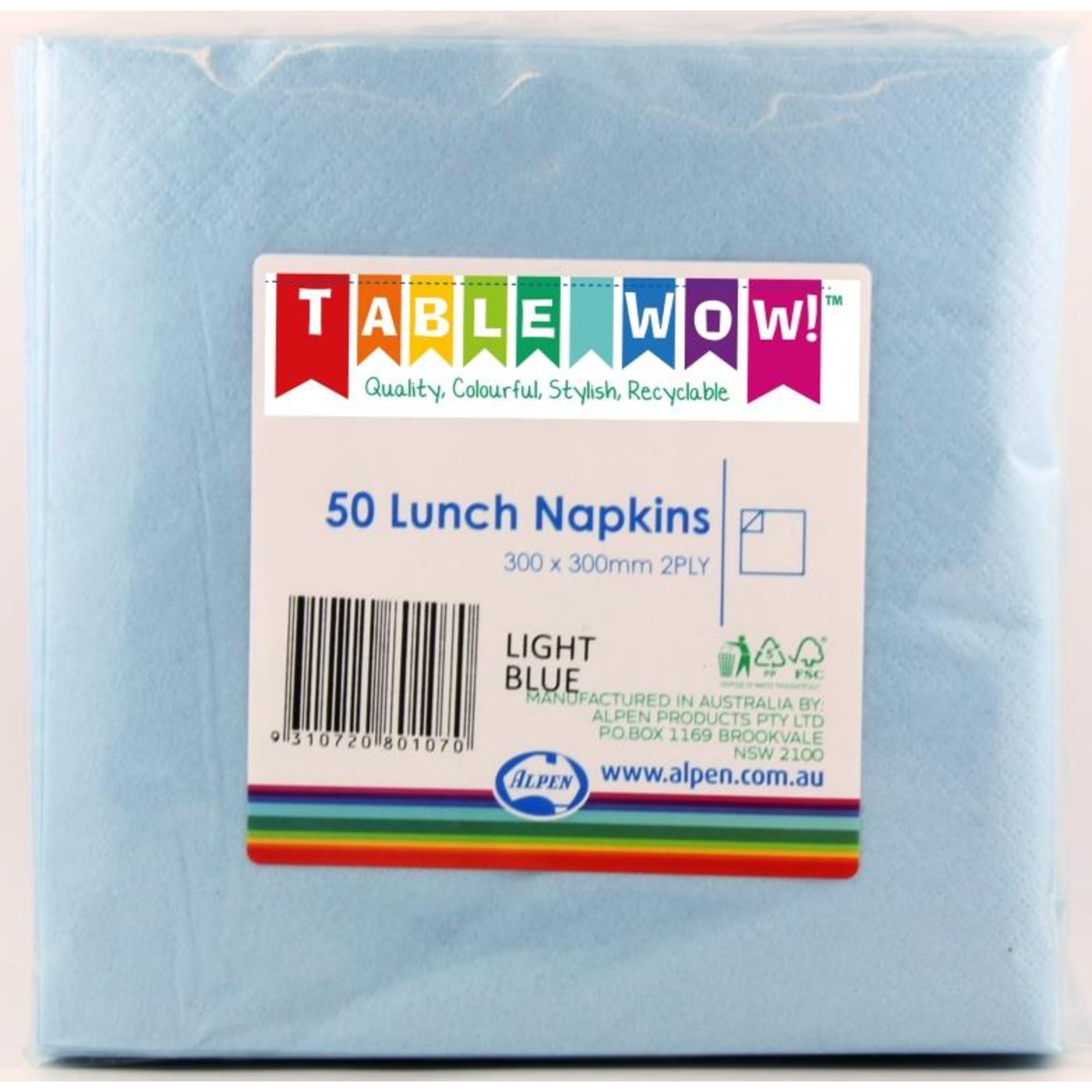 TableWow! Light Blue Lunch Napkin 33x33cm 2ply (50 Pack)