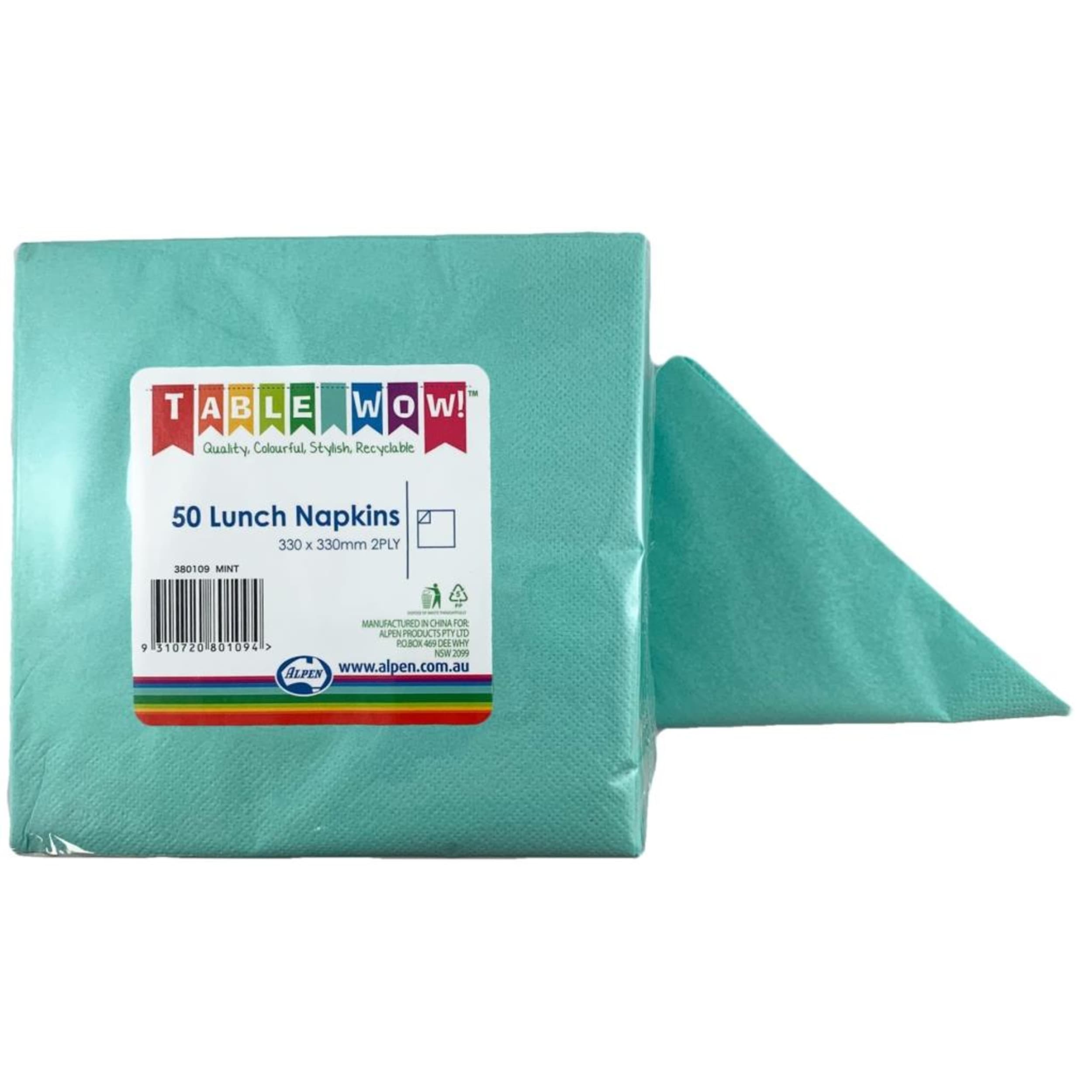 TableWow! Mint Lunch Napkin 33x33cm 2ply (50 Pack)