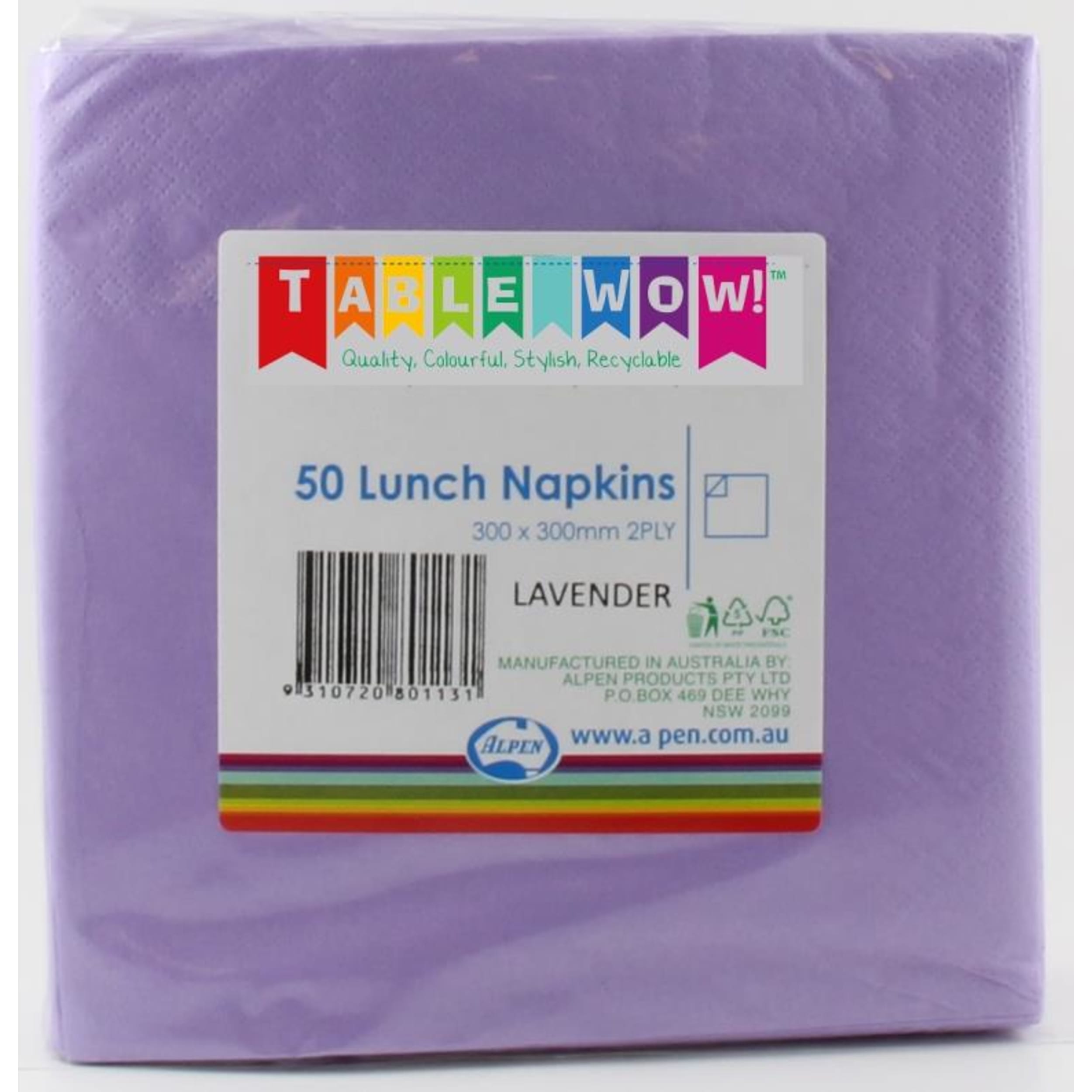 TableWow! Lavender Lunch Napkin 33x33cm 2ply (50 Pack)