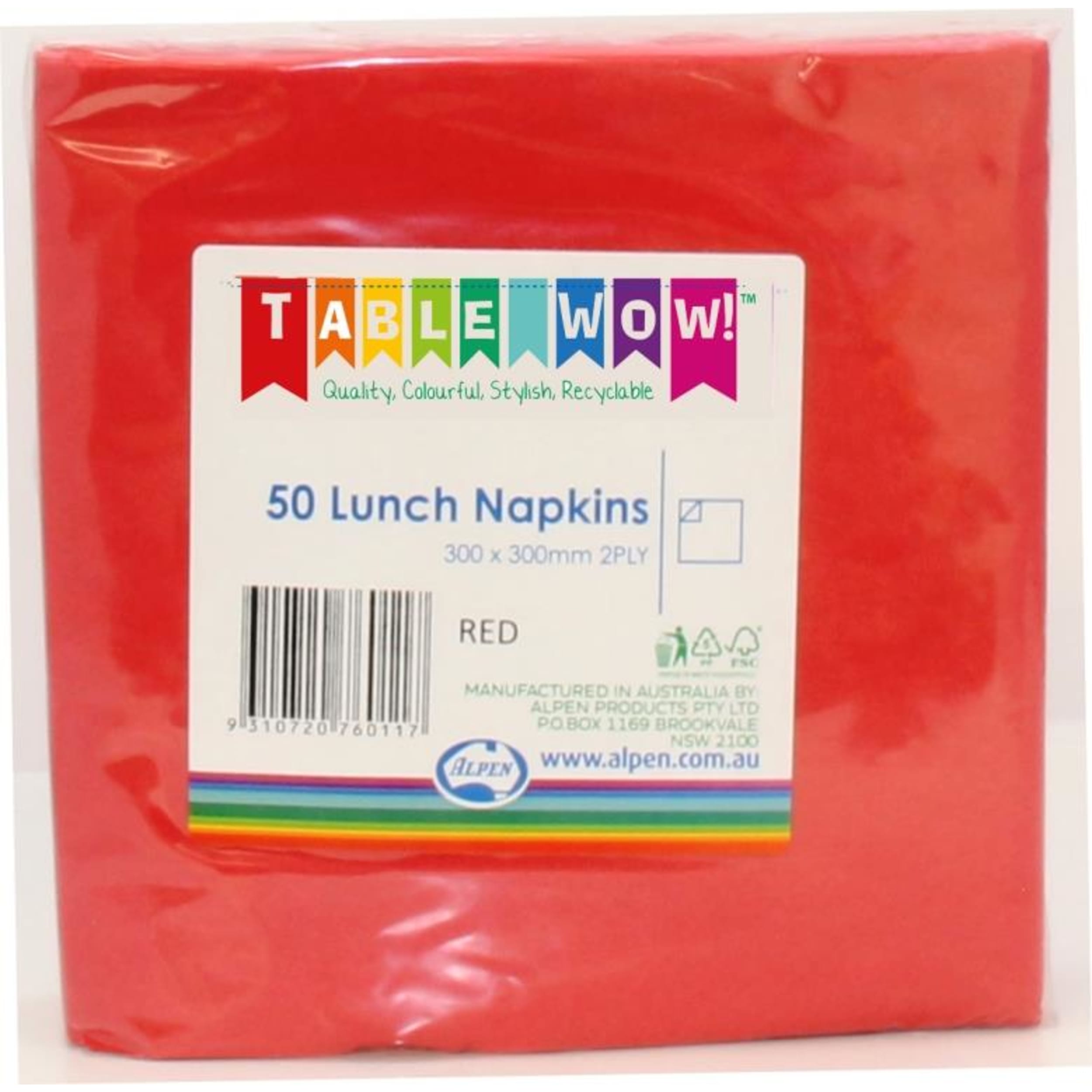 TableWow! Red Lunch Napkin 33x33cm 2ply (50 Pack)