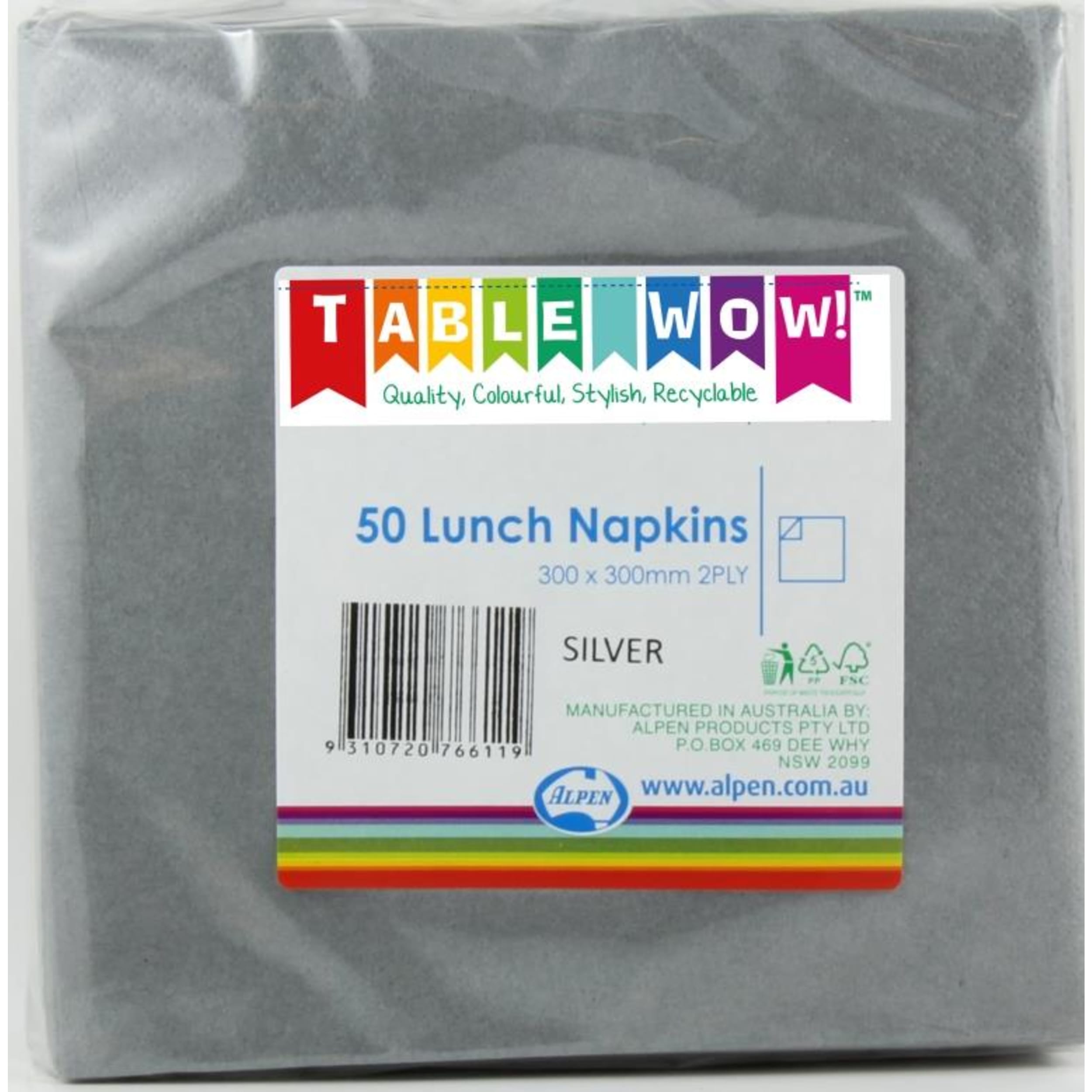 TableWow! Silver Lunch Napkin 33x33cm 2ply (50 Pack)