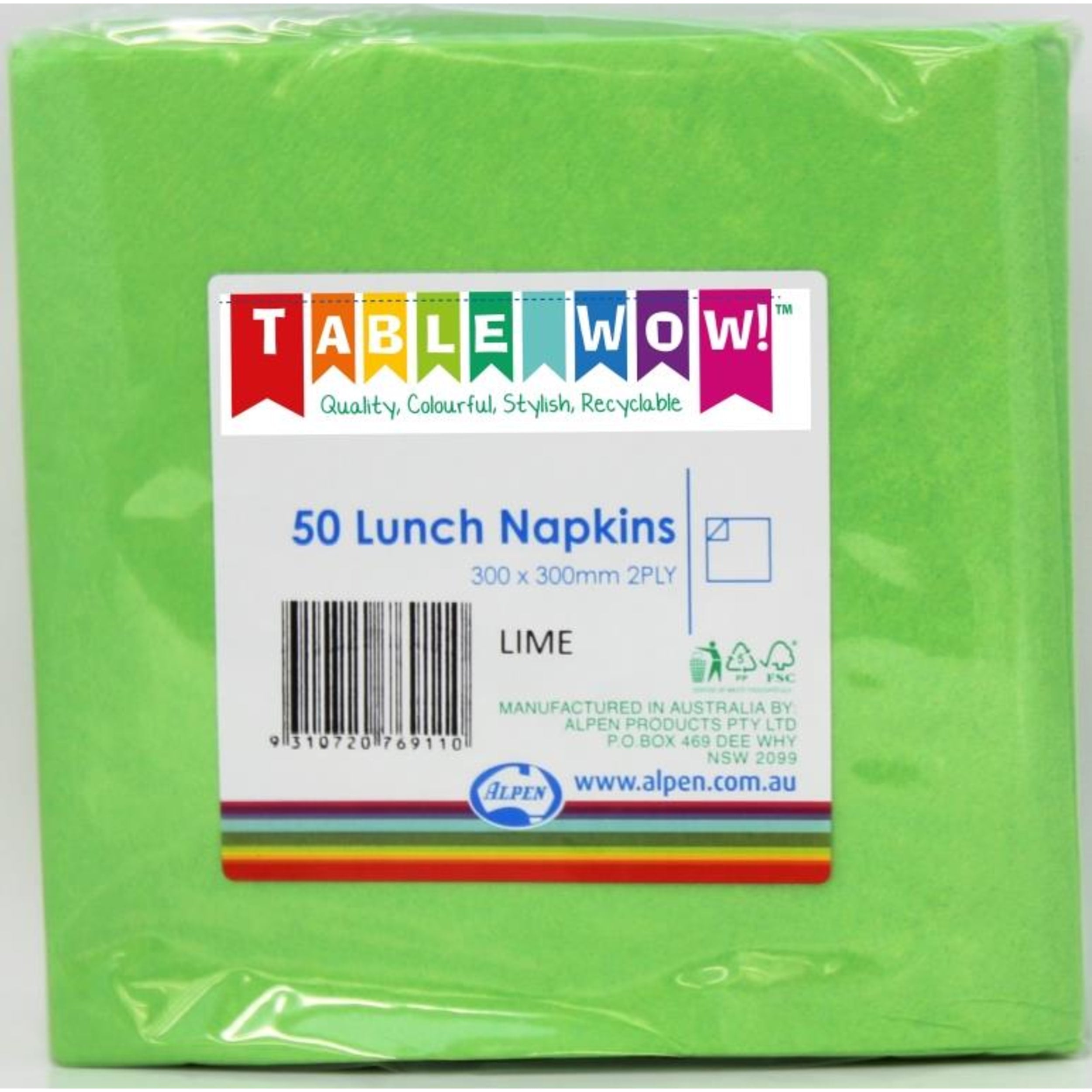 TableWow! Lime Lunch Napkin 33x33cm 2ply (50 Pack)