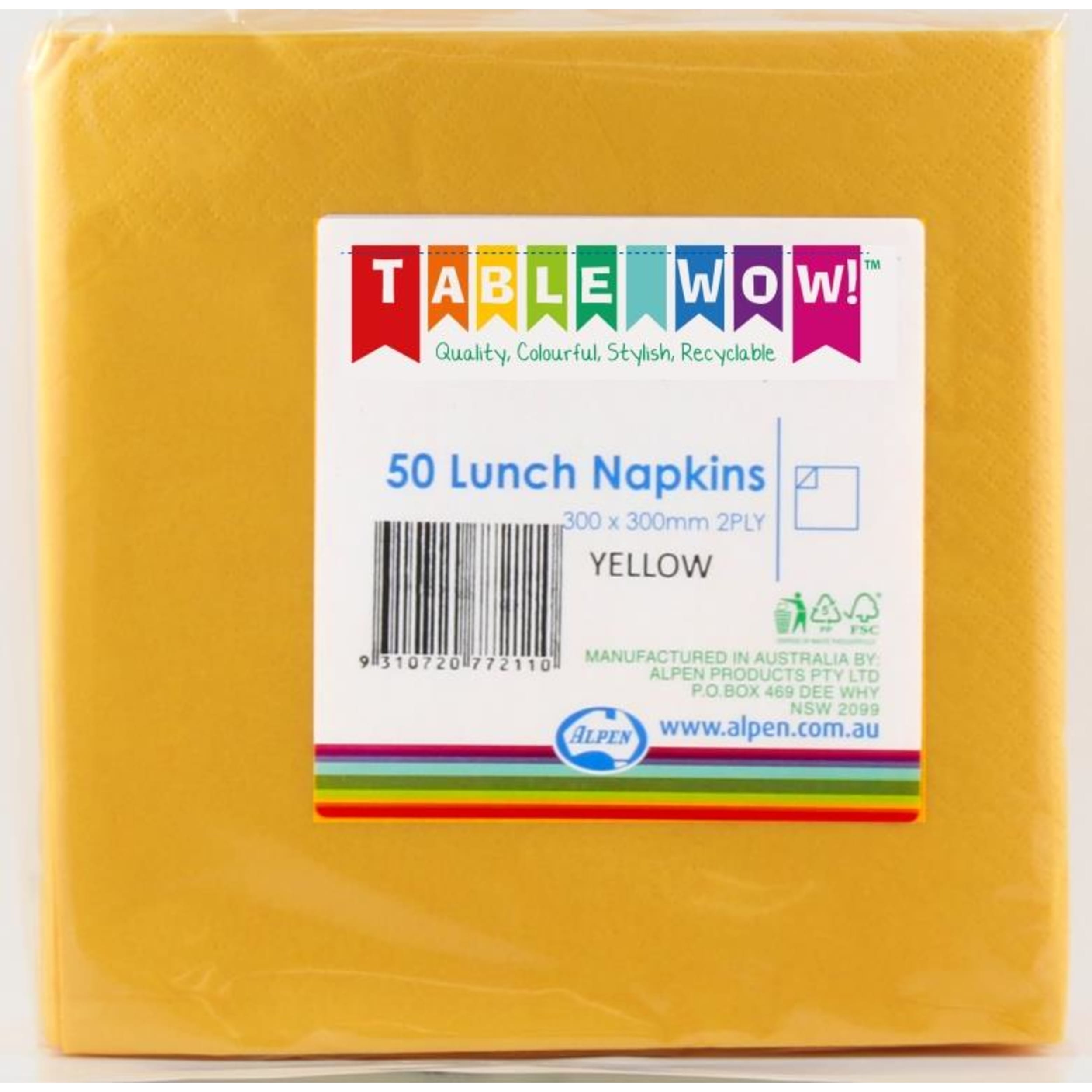 TableWow! Yellow Lunch Napkin 33x33cm 2ply (50 Pack)