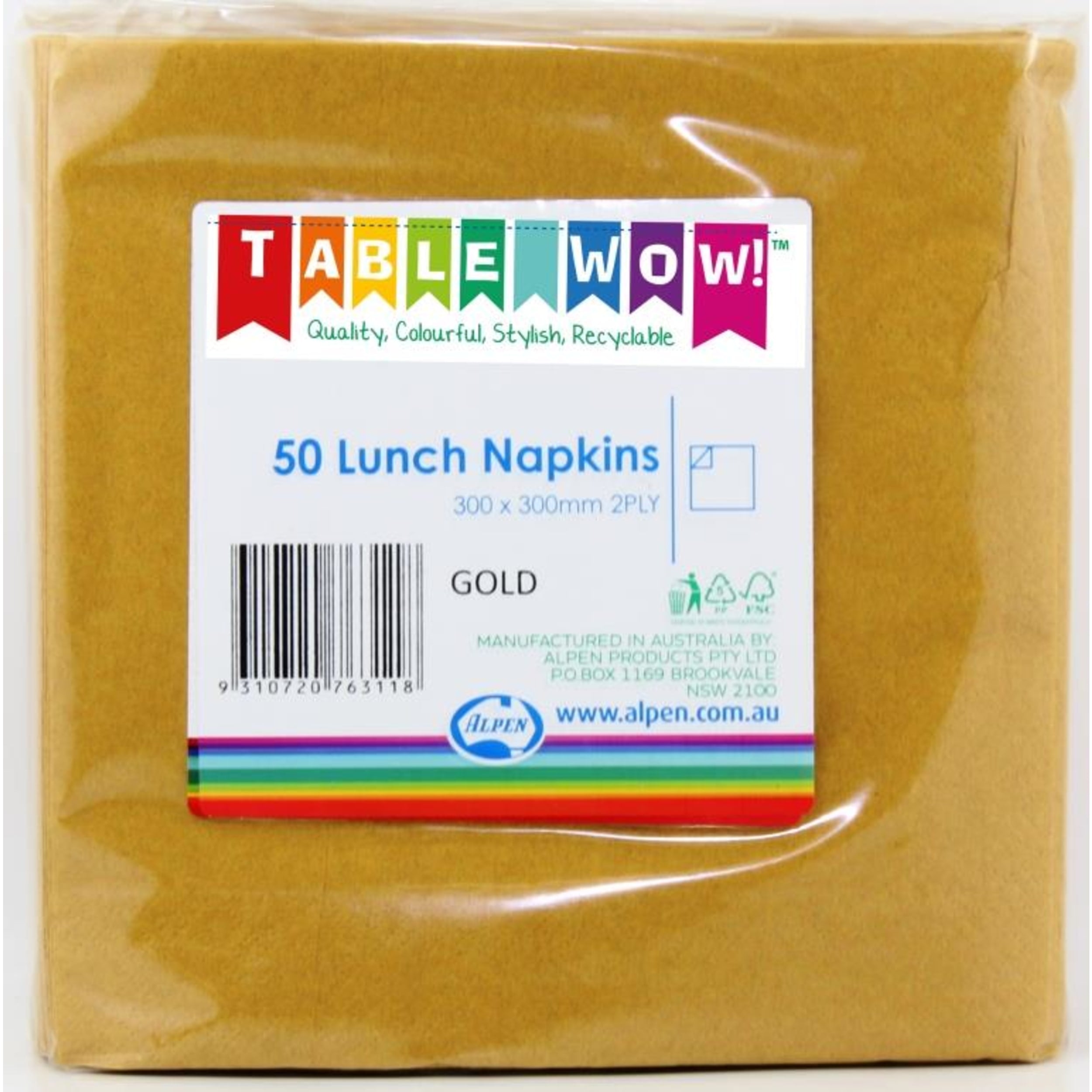 TableWow! Gold Lunch Napkin 33x33cm 2ply (50 Pack)