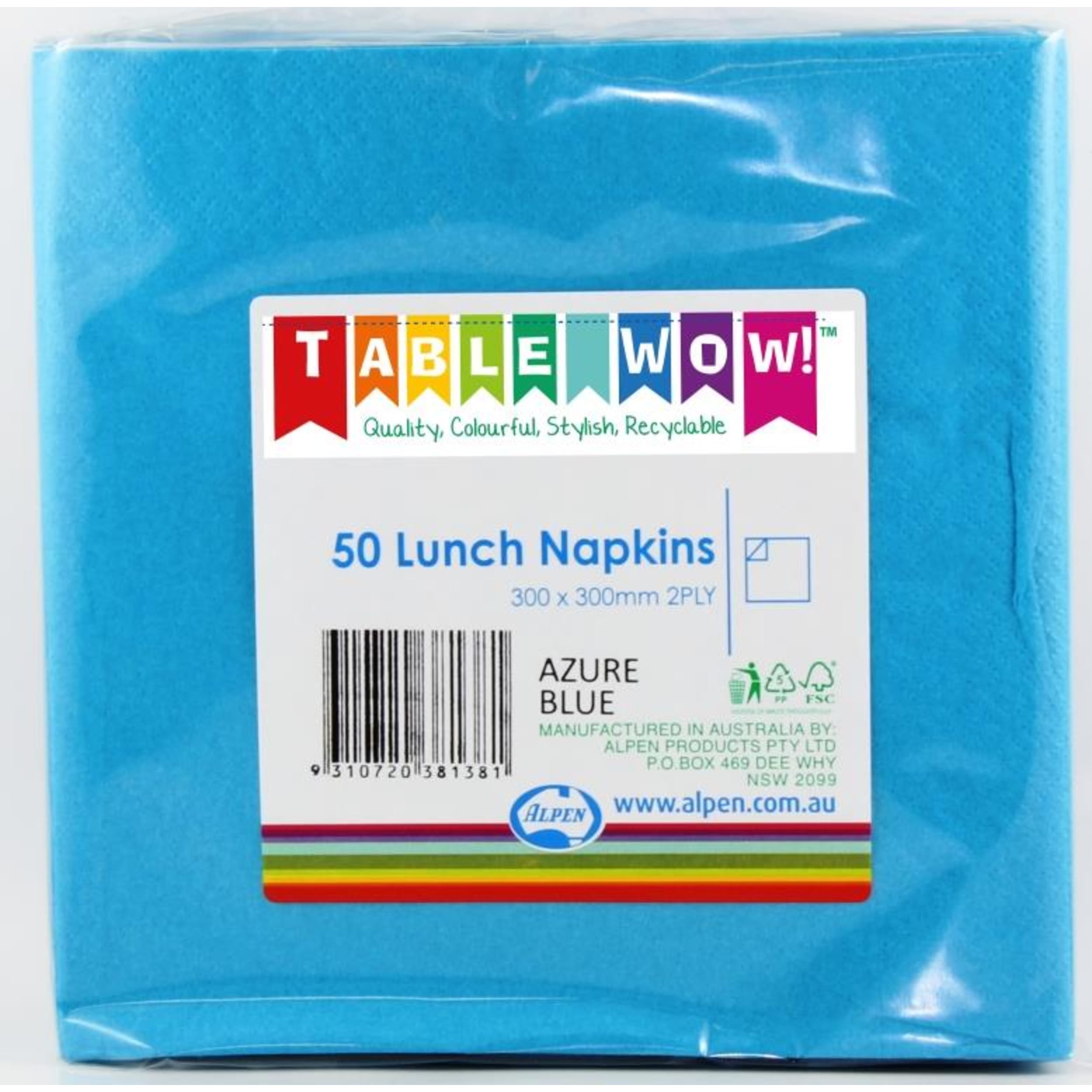 TableWow! Azure Blue Lunch Napkin 33x33cm 2ply (50 Pack)