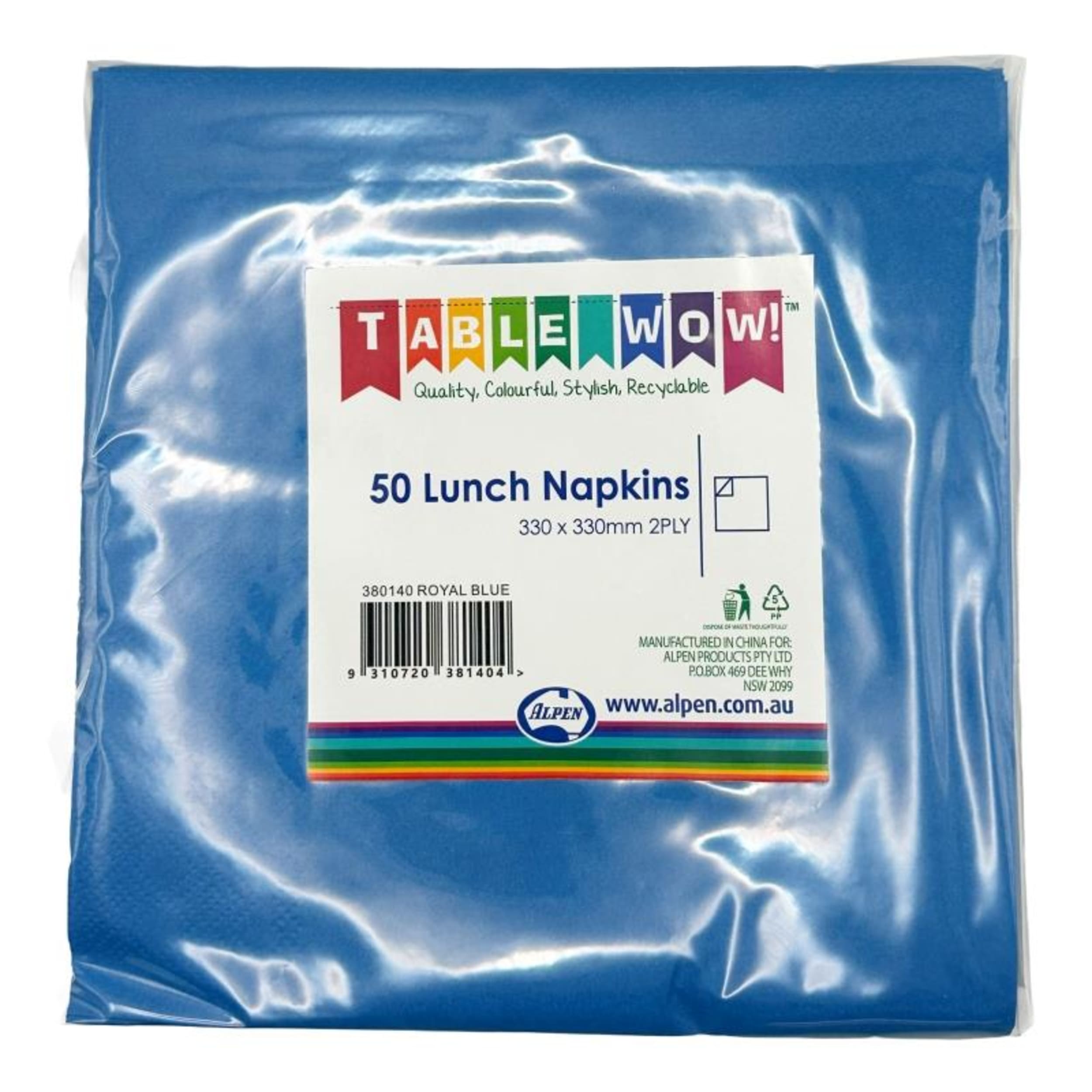 TableWow! Royal Blue Lunch Napkin 33x33cm 2ply (50 Pack)