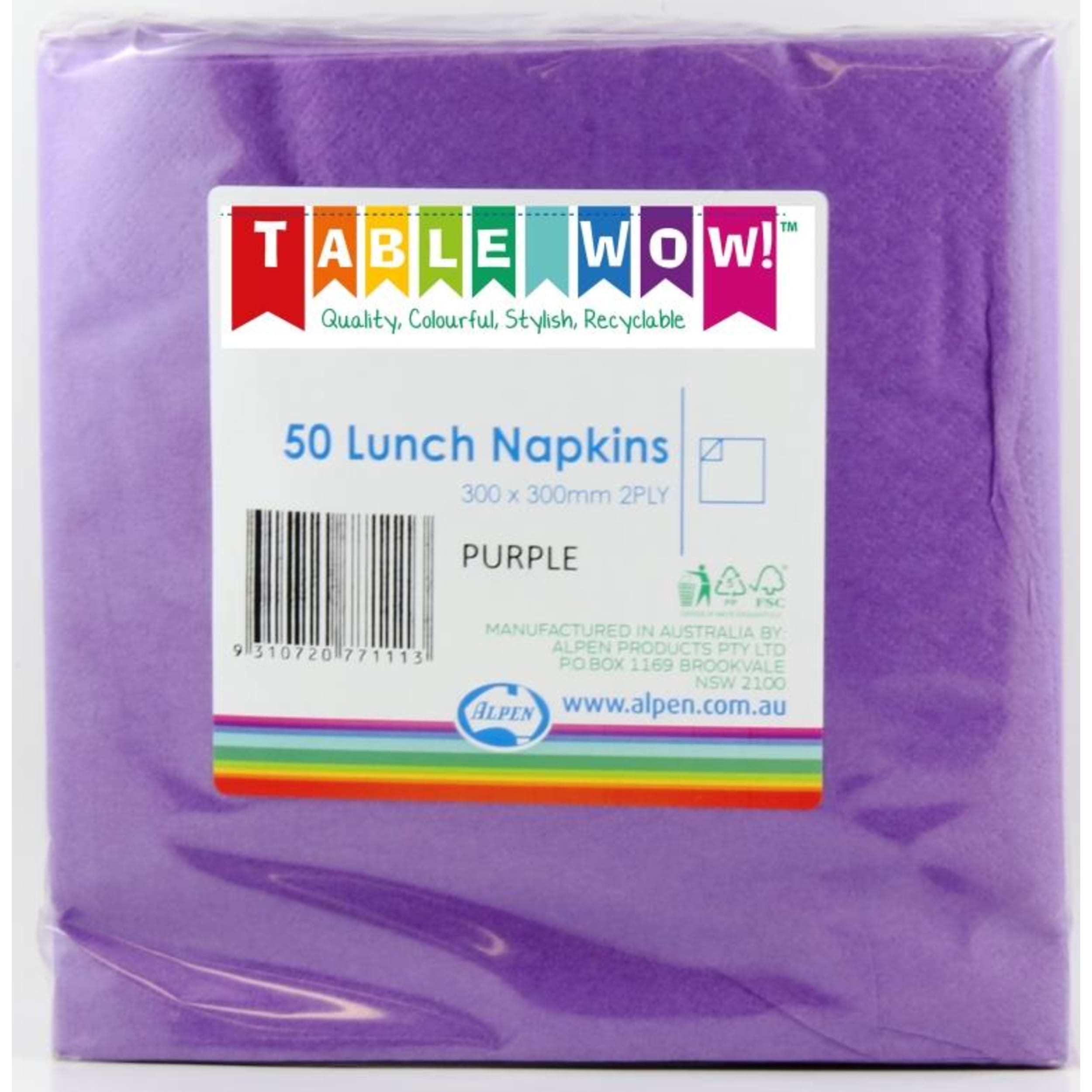 TableWow! Purple Lunch Napkin 33x33cm 2ply (50 Pack)