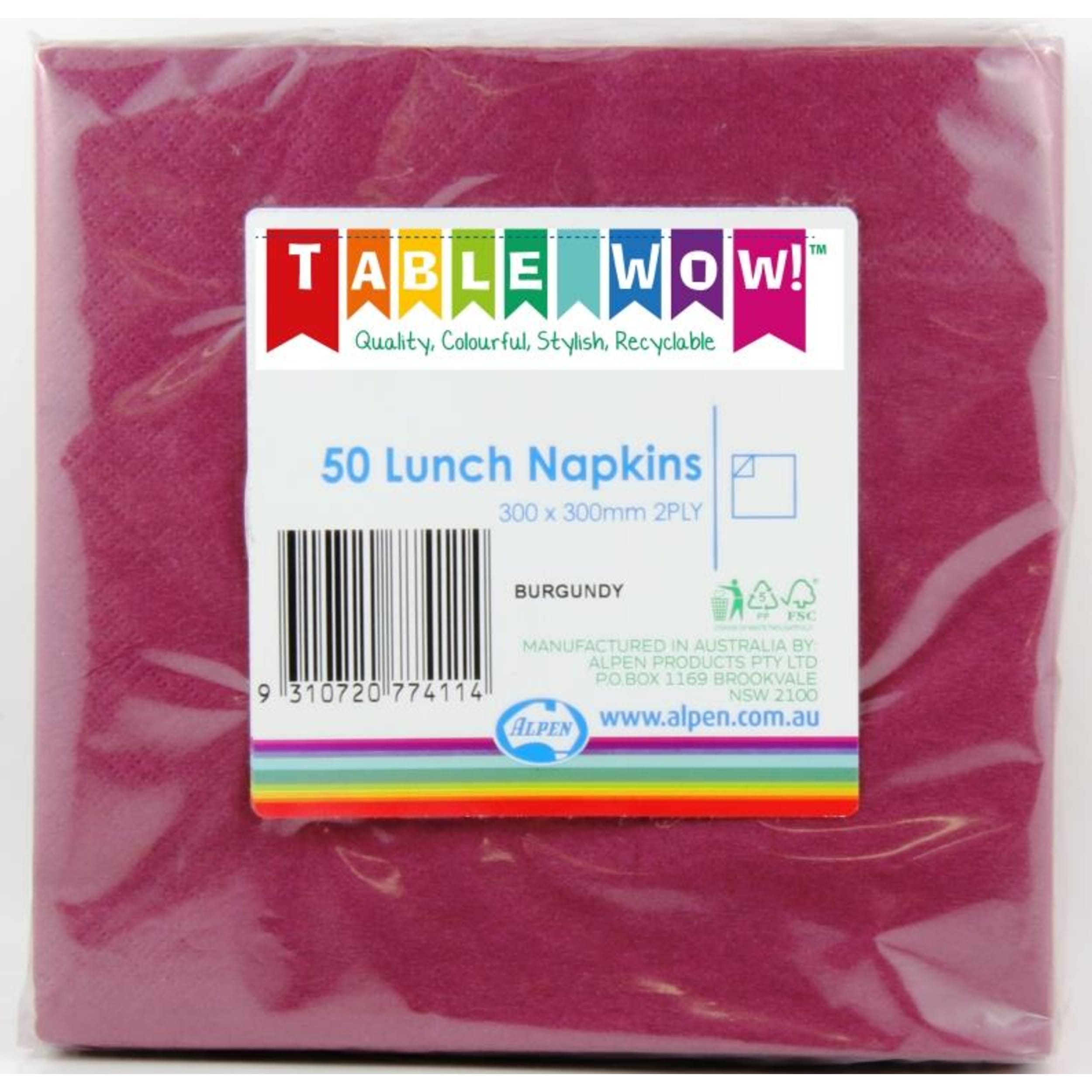 TableWow! Burgundy Lunch Napkin 33x33cm 2ply (50 Pack)