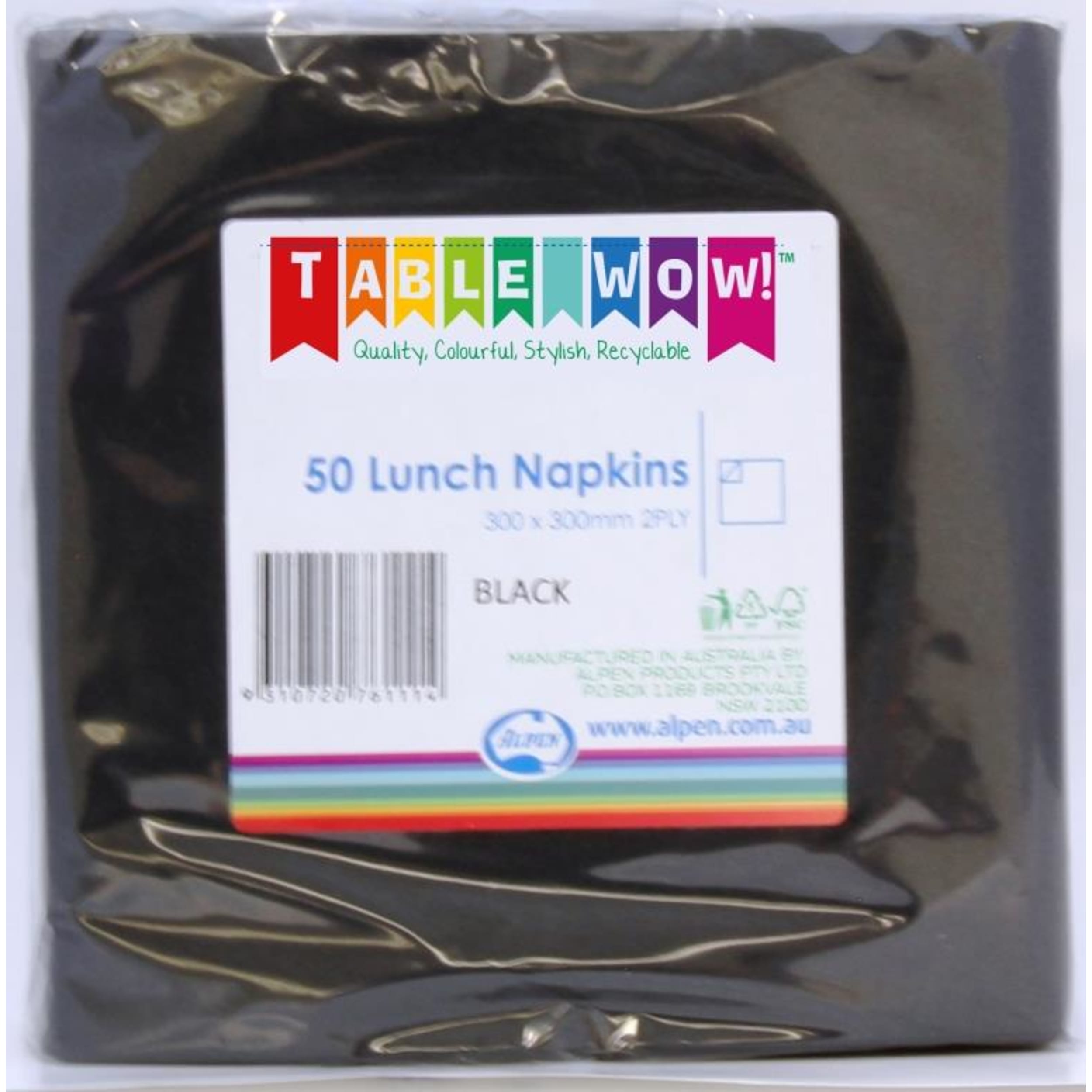 TableWow! Black Lunch Napkin 33x33cm 2ply (50 Pack)