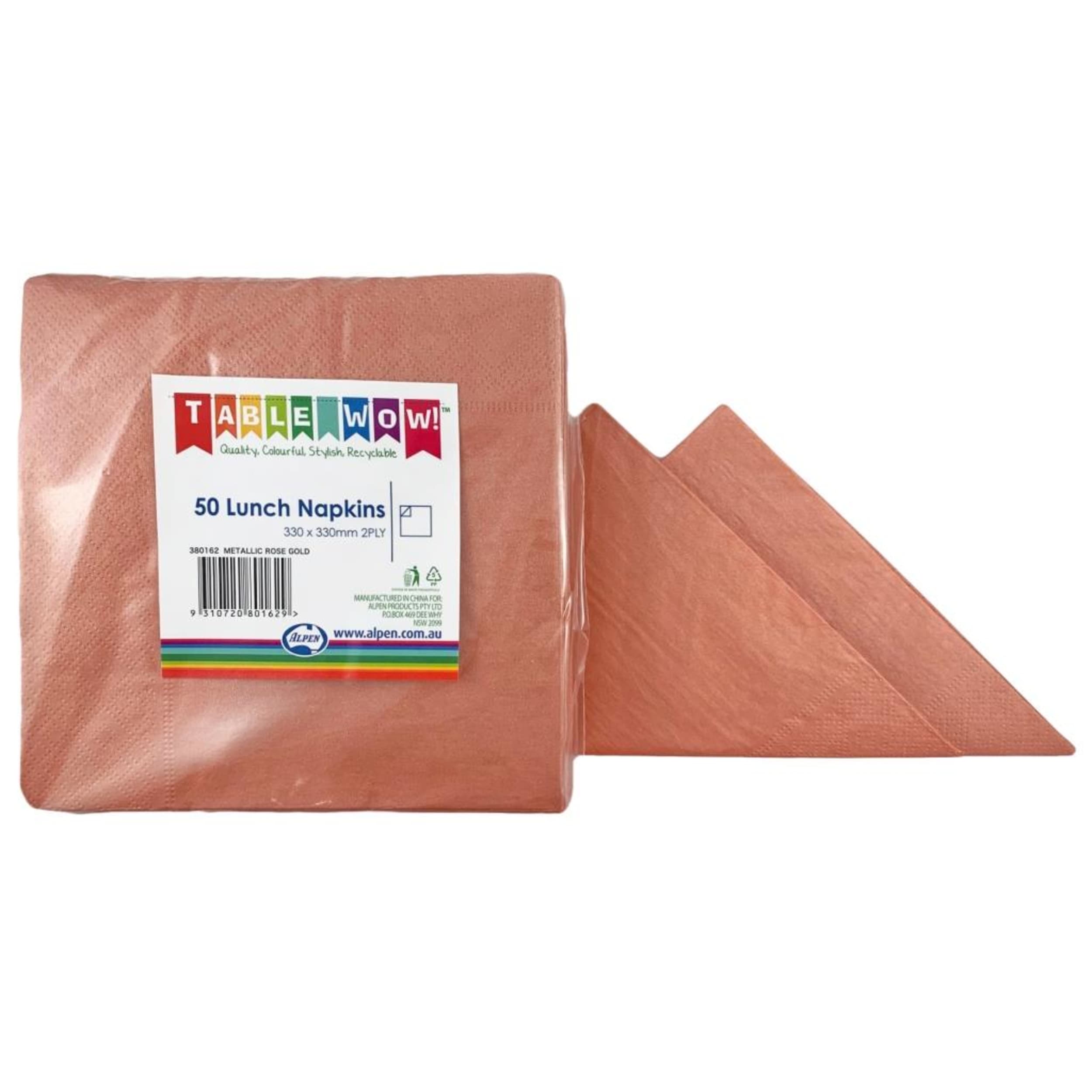 TableWow! Metallic Rose Gold Lunch Napkin 33x33cm 2ply (50 Pack)