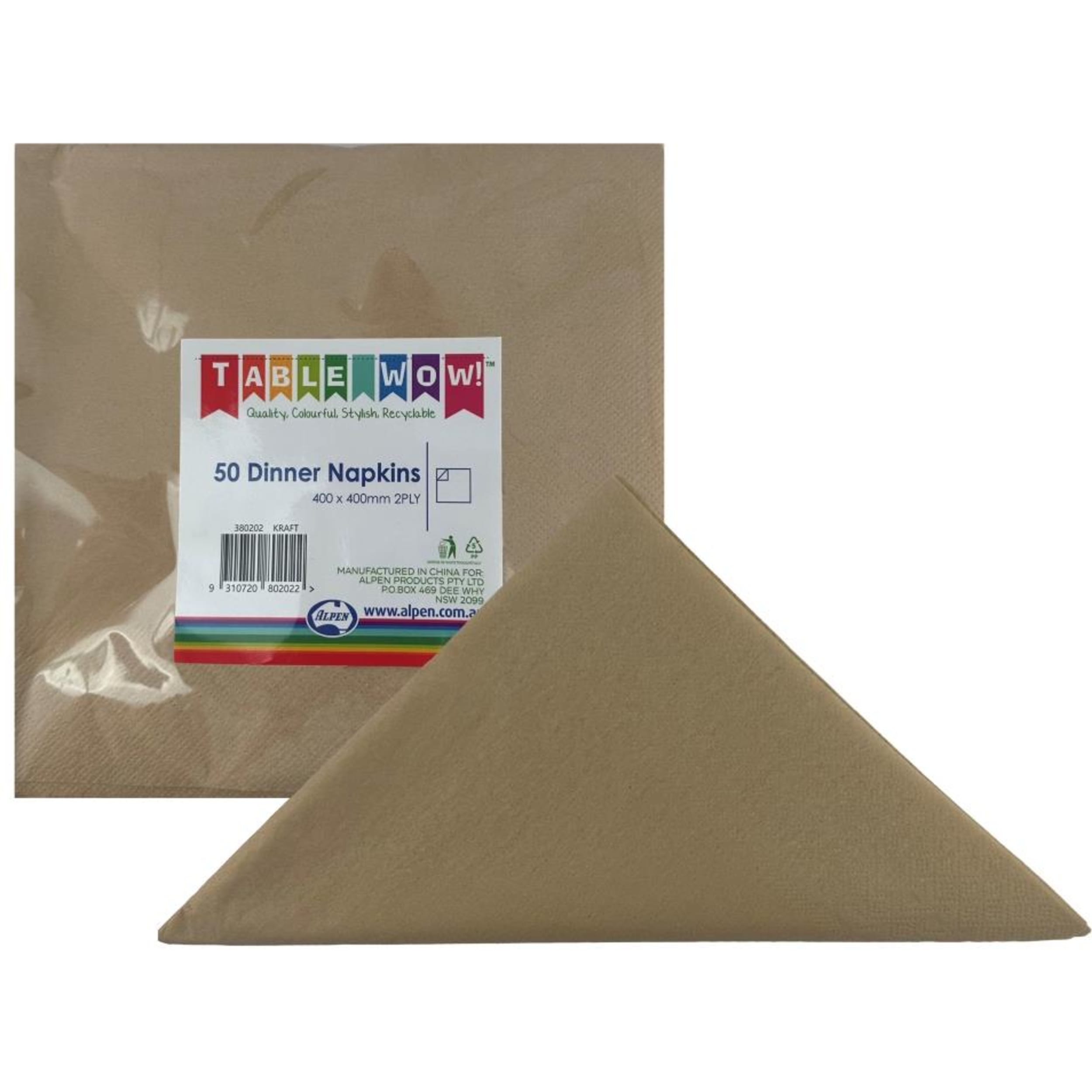 TableWow! Kraft Dinner Napkin 40x40cm 2ply (50 Pack)
