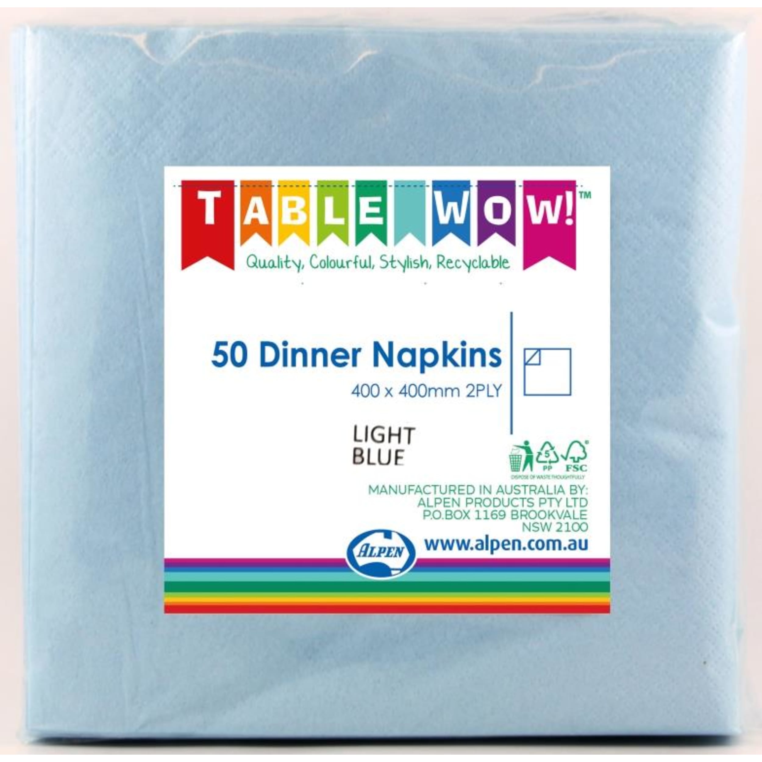 TableWow! Light Blue Dinner Napkin 40x40cm 2ply (50 Pack)