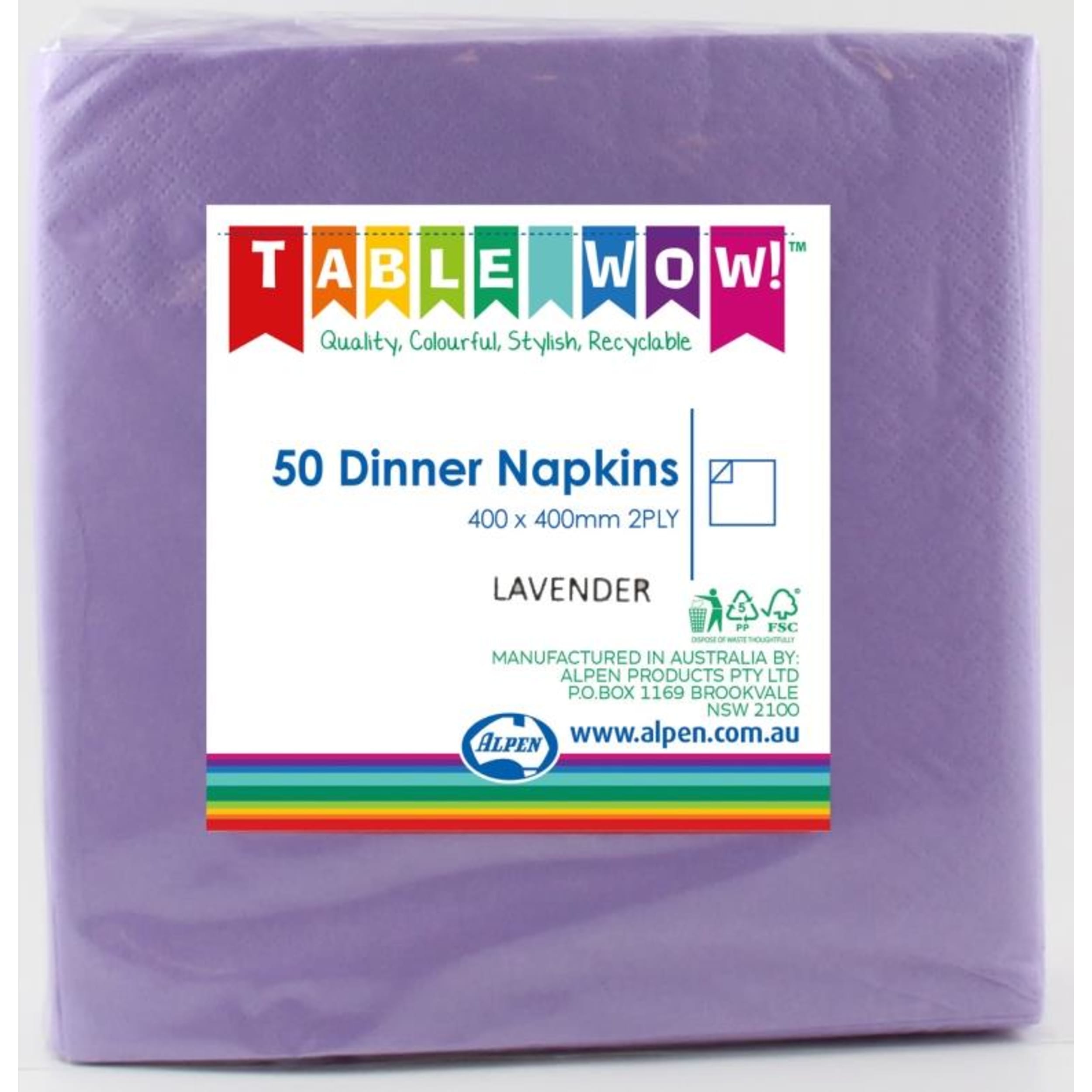 TableWow! Lavender Dinner Napkin 40x40cm 2ply (50 Pack)