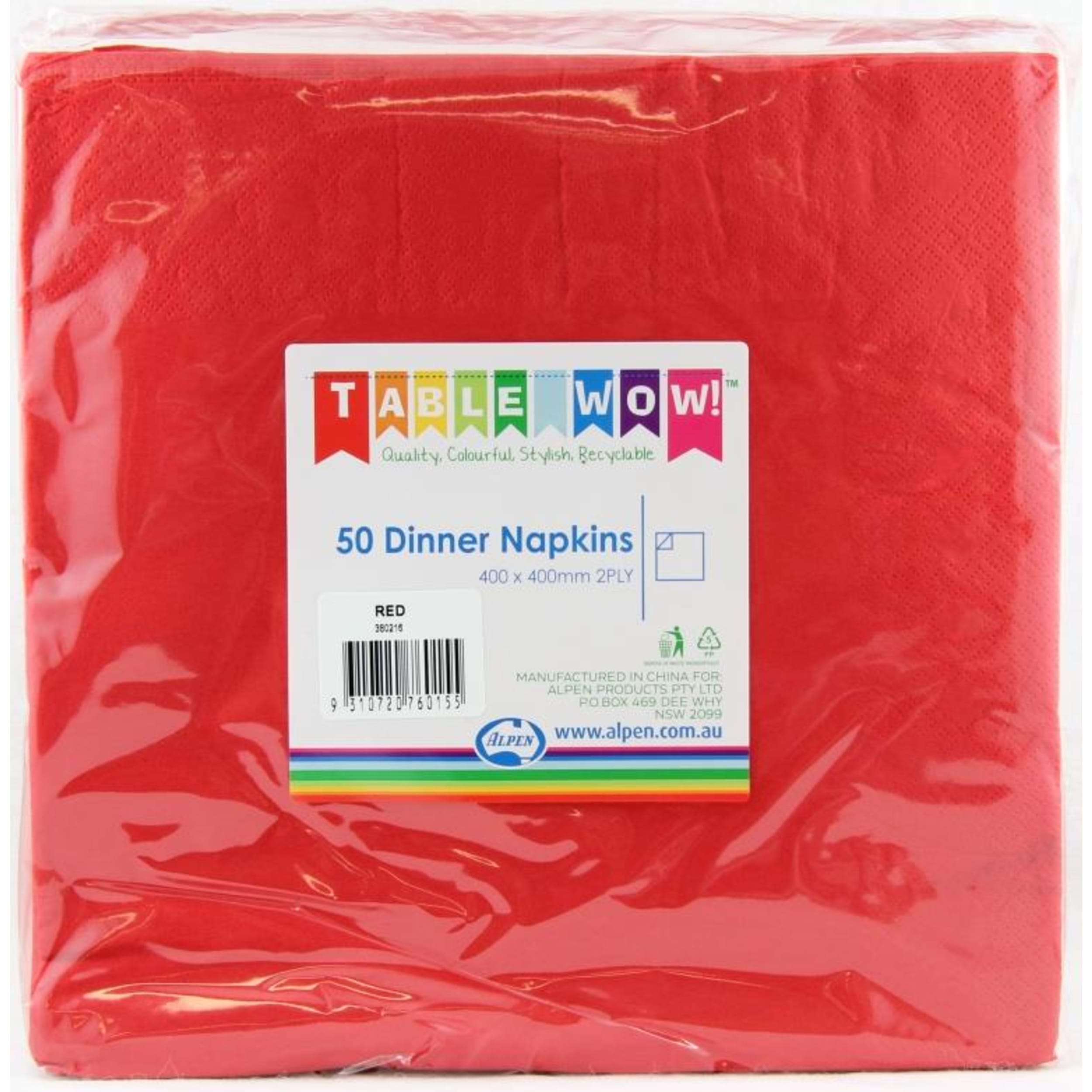 TableWow! Red Dinner Napkin 40x40cm 2ply (50 Pack)