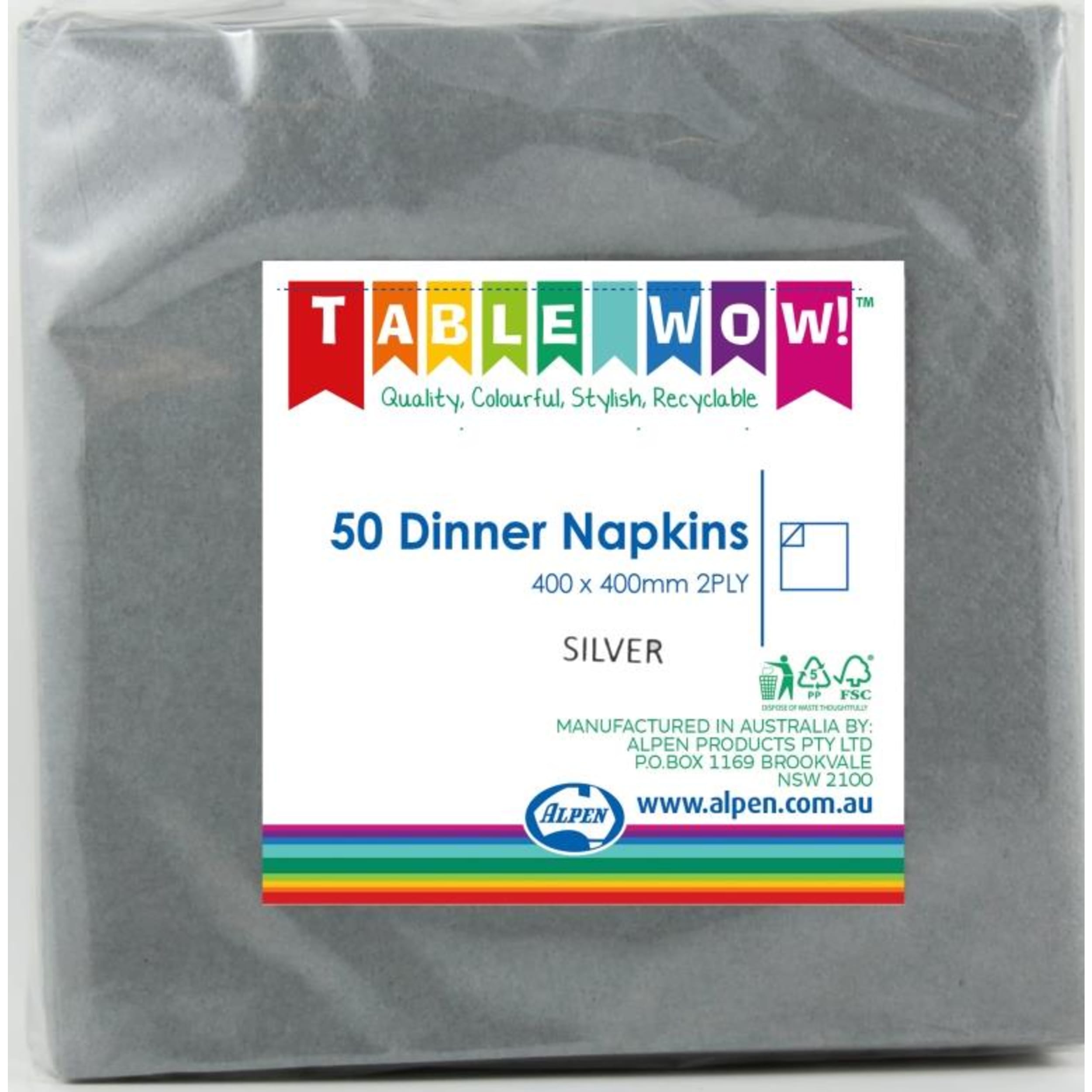 TableWow! Silver Dinner Napkin 40x40cm 2ply (50 Pack)