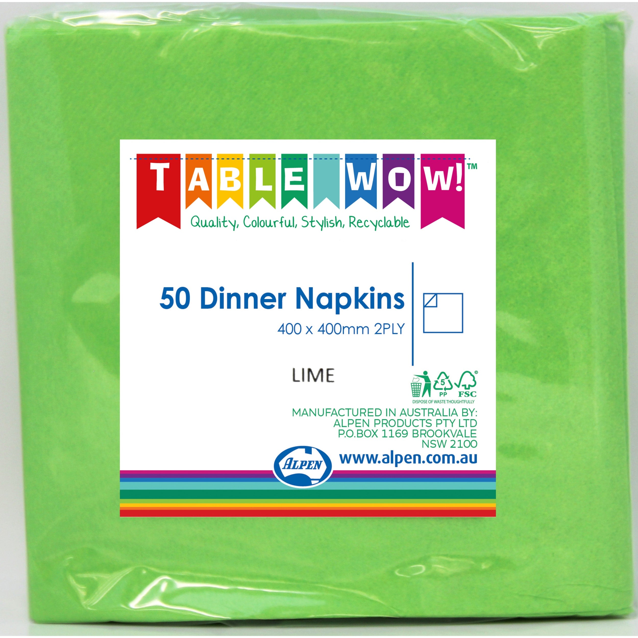 TableWow! Lime Dinner Napkin 40x40cm 2ply (50 Pack)