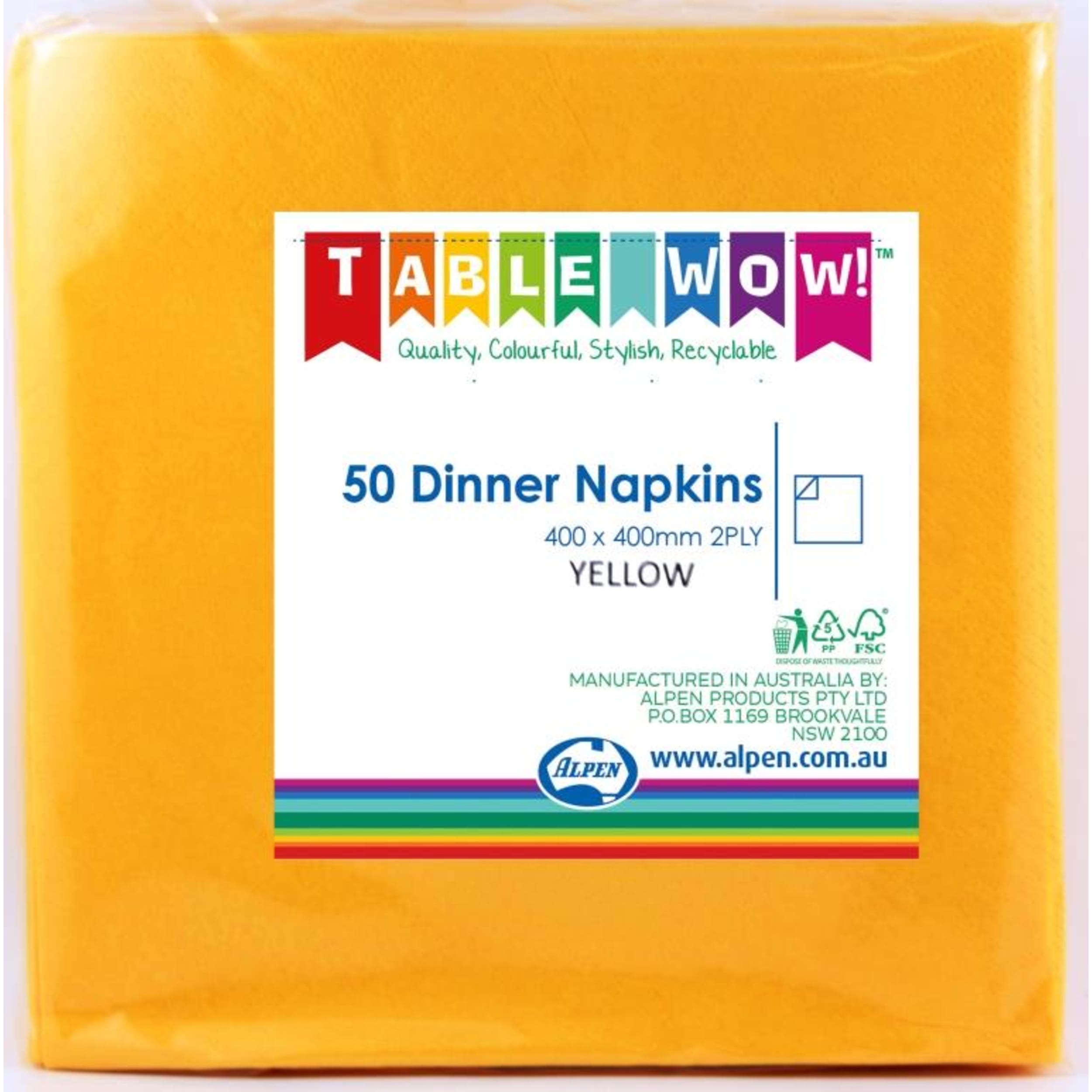 TableWow! Yellow Dinner Napkin 40x40cm 2ply (50 Pack)