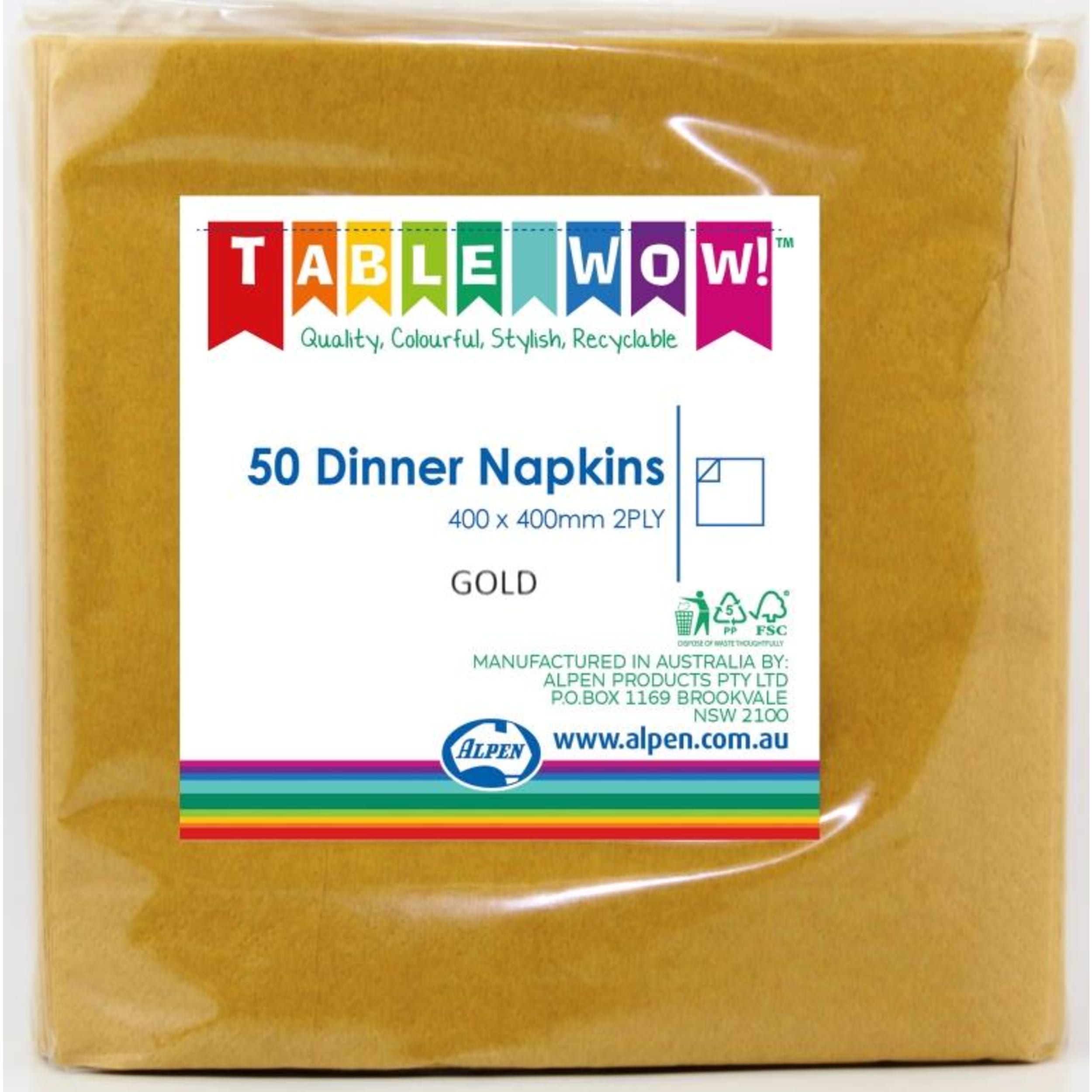 TableWow! Gold Dinner Napkin 40x40cm 2ply (50 Pack)