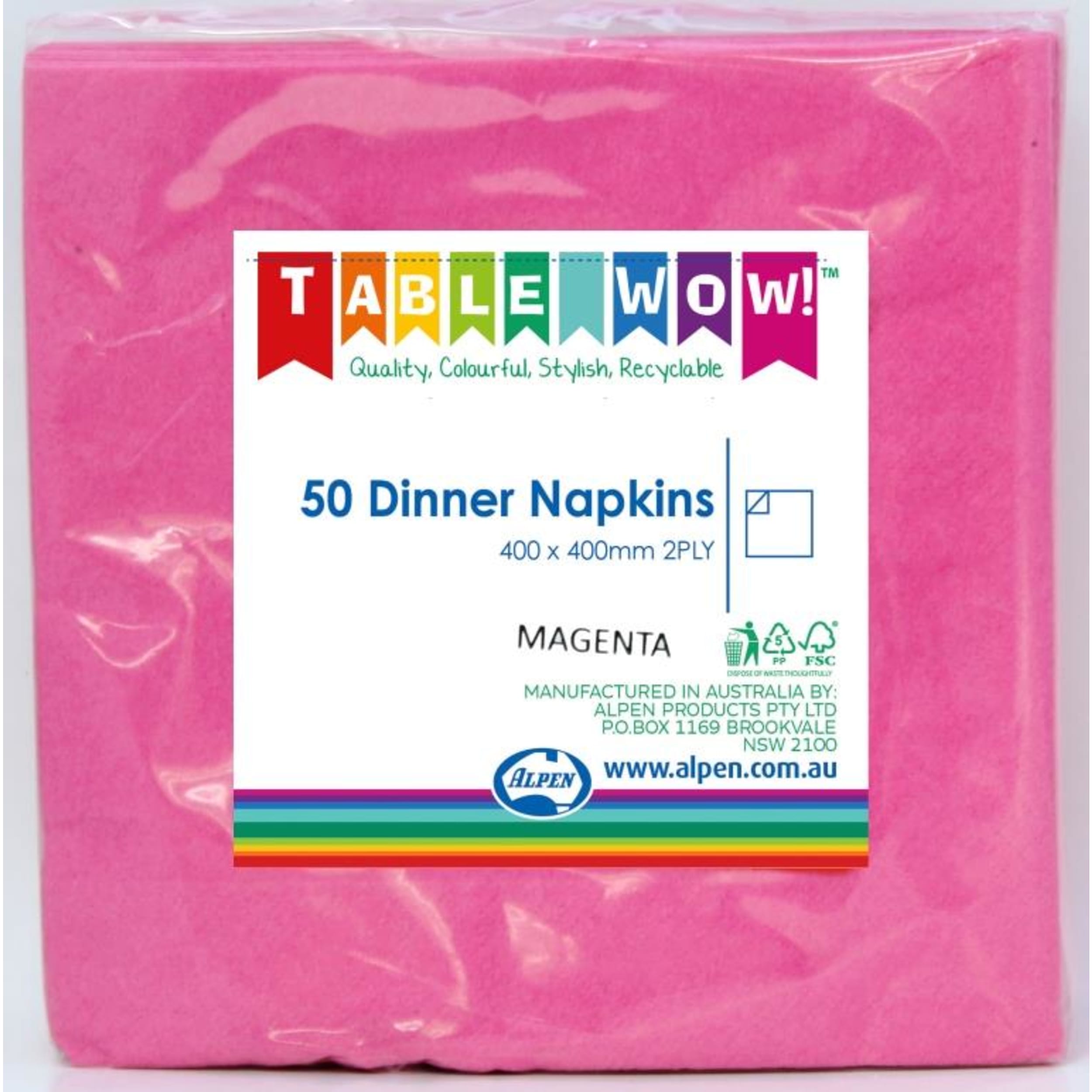TableWow! Magenta Dinner Napkin 40x40cm 2ply (50 Pack)