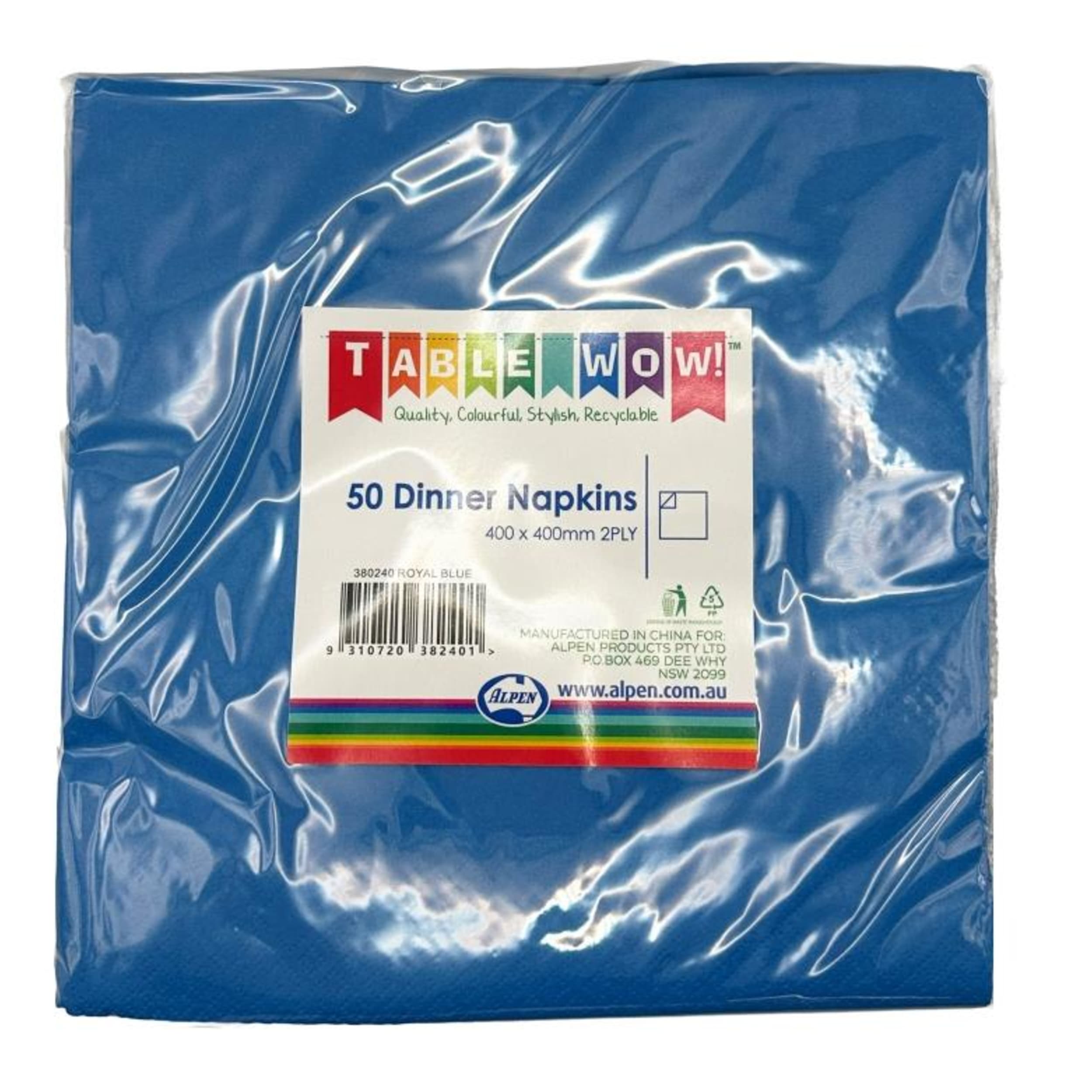 TableWow! Royal Blue Dinner Napkin 40x40cm 2ply (50 Pack)