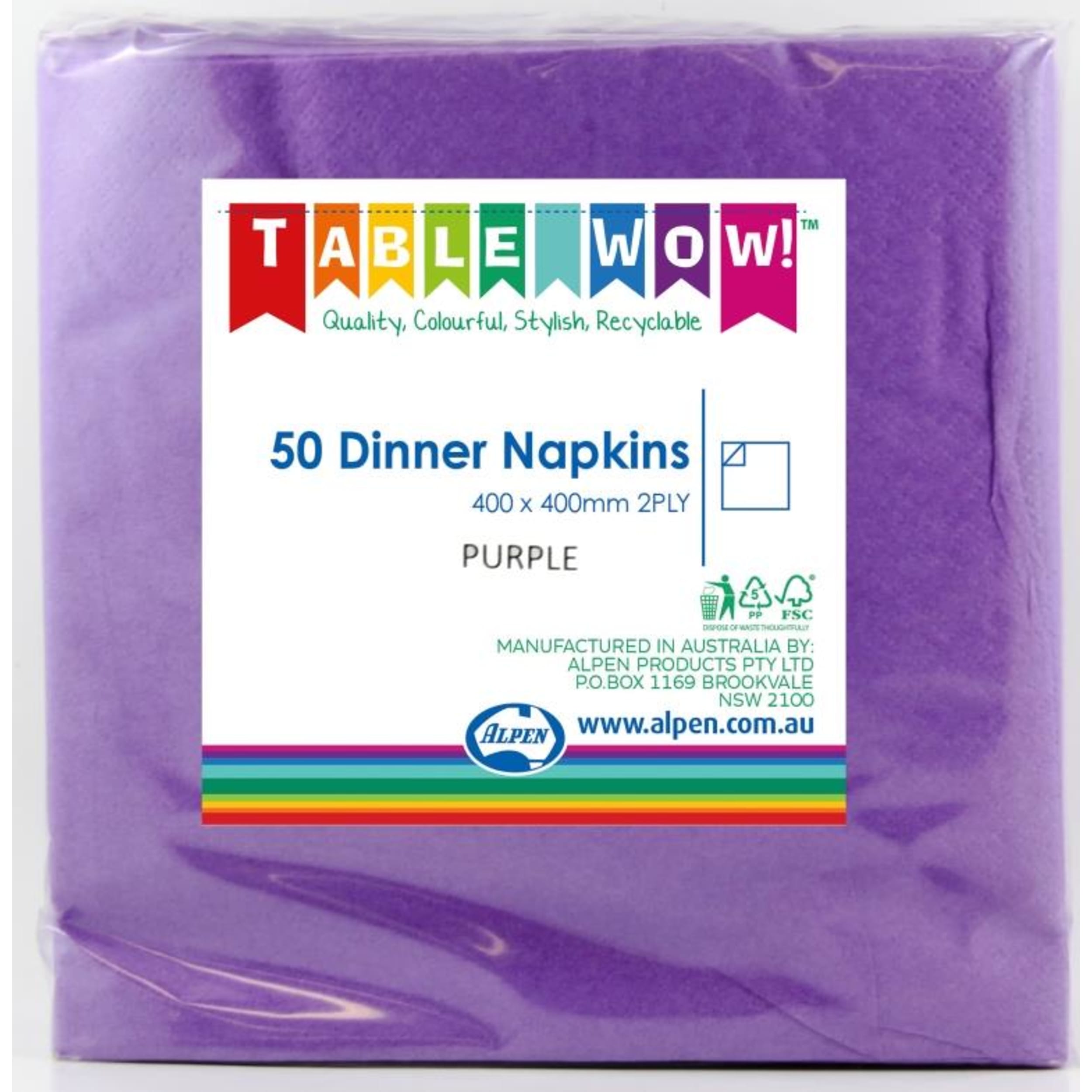 TableWow! Purple Dinner Napkin 40x40cm 2ply (50 Pack)