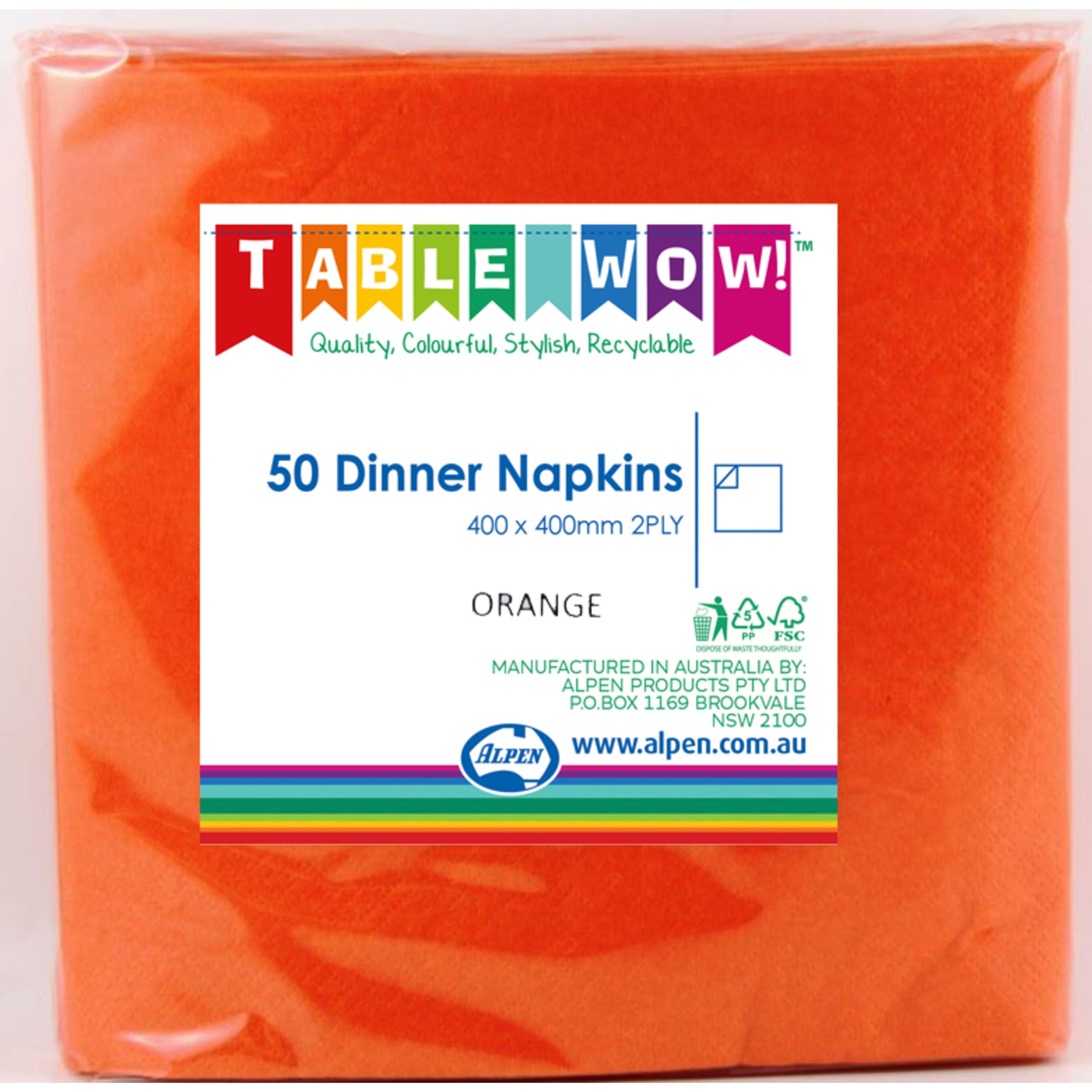 TableWow! Orange Dinner Napkin 40x40cm 2ply (50 Pack)