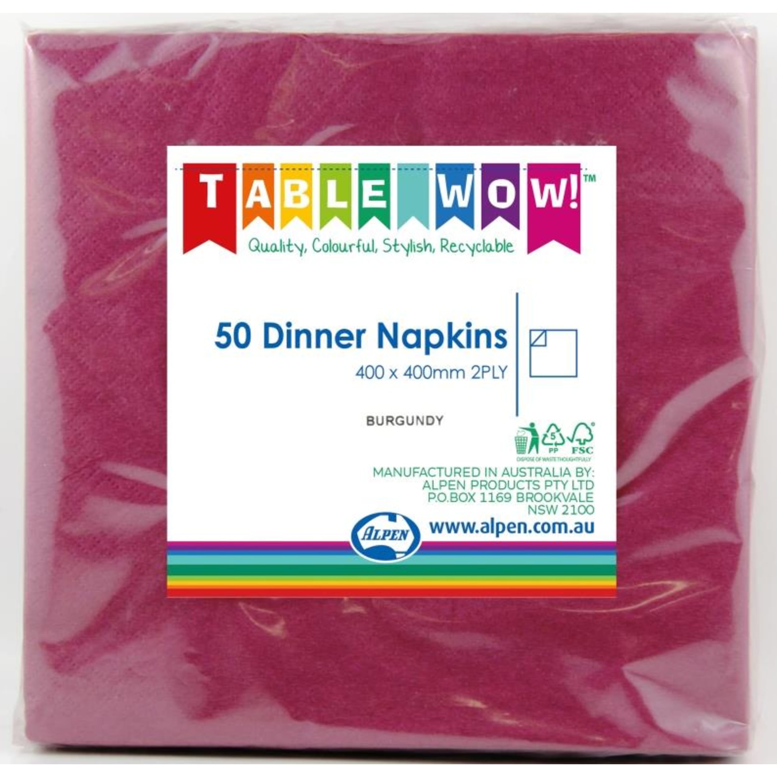 TableWow! Burgundy Dinner Napkin 40x40cm 2ply (50 Pack)