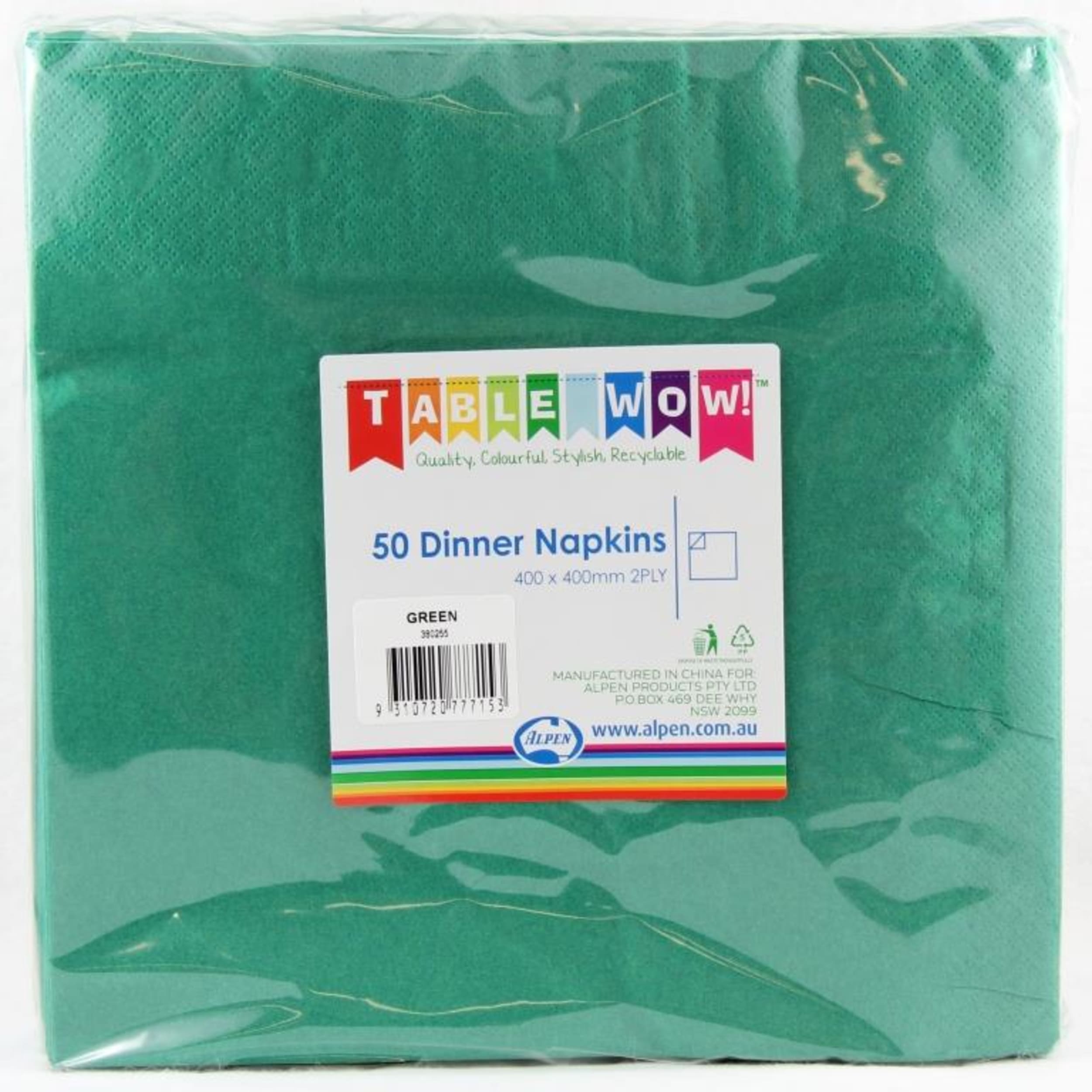 TableWow! Green Dinner Napkin 40x40cm 2ply (50 Pack)
