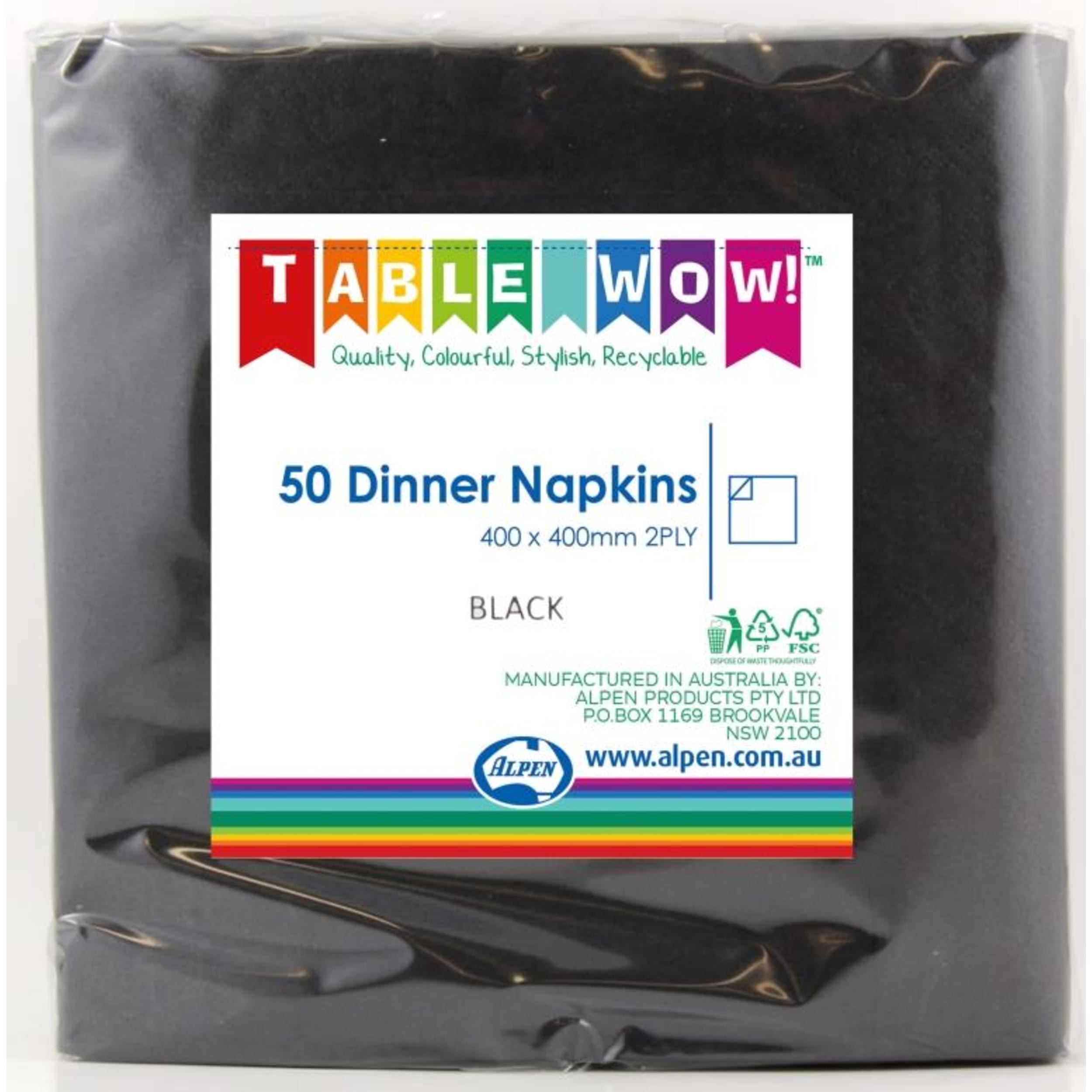 TableWow! Black Dinner Napkin 40x40cm 2ply (50 Pack)