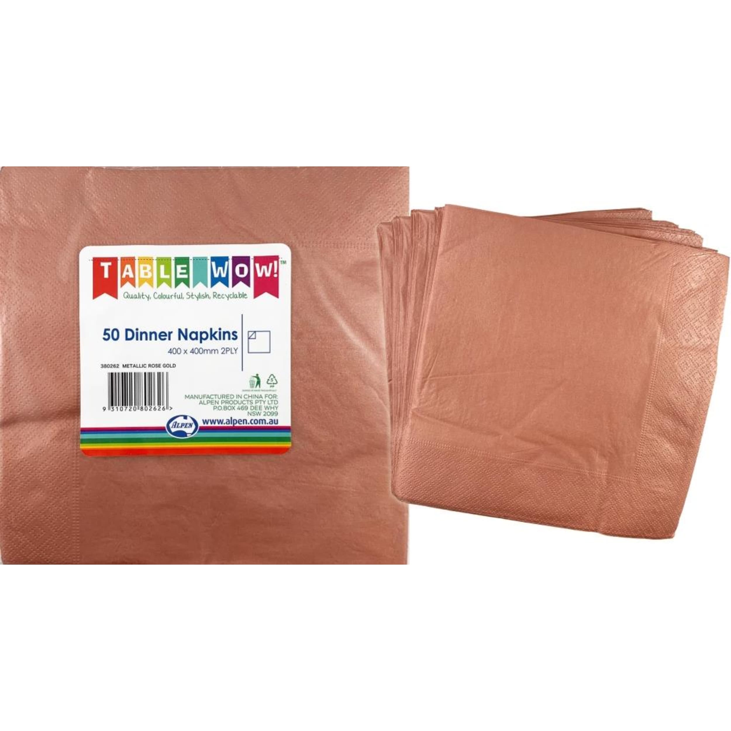 TableWow! Metallic Rose Gold Dinner Napkin 40x40cm 2ply (50 Pack)