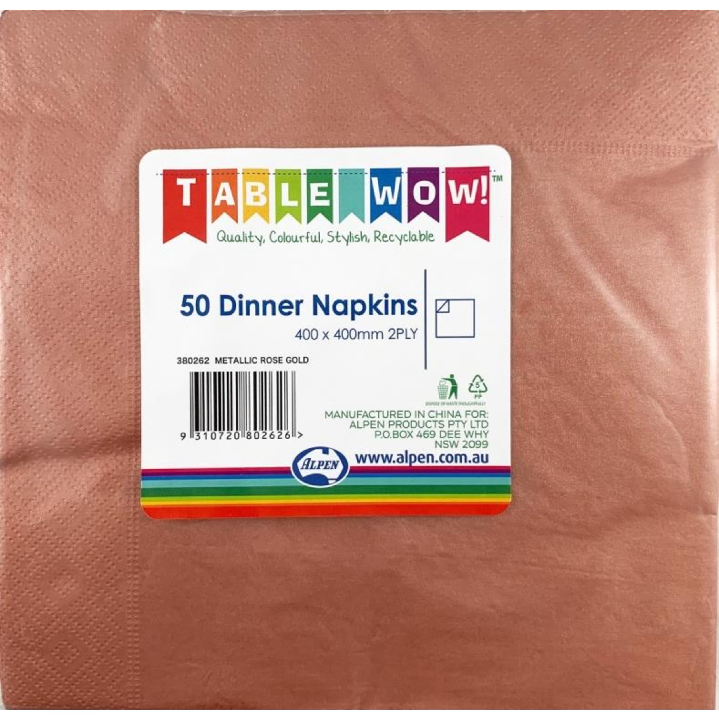 TableWow! Metallic Rose Gold Dinner Napkin 40x40cm 2ply (50 Pack)