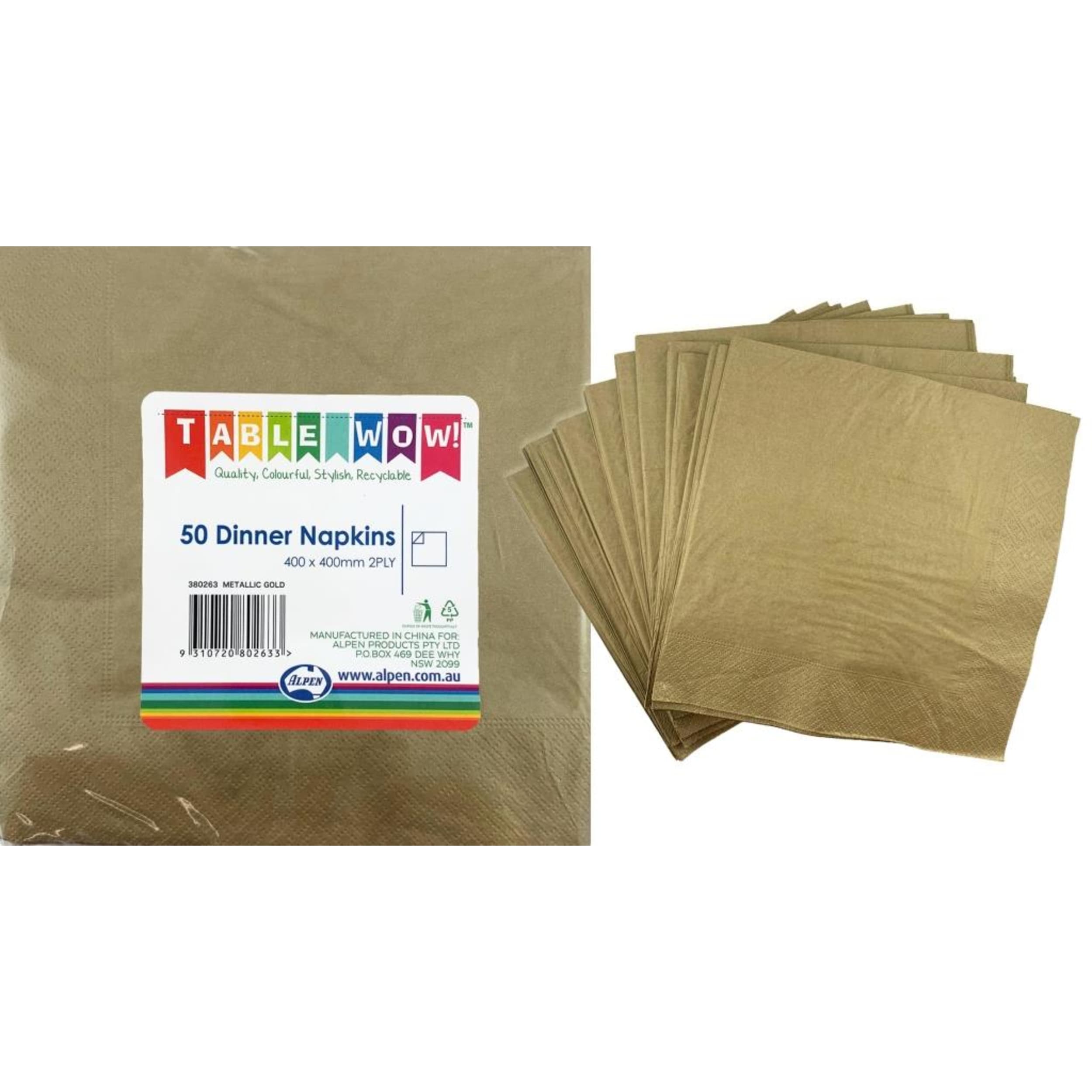 TableWow! Metallic Gold Dinner Napkin 40x40cm 2ply (50 Pack)