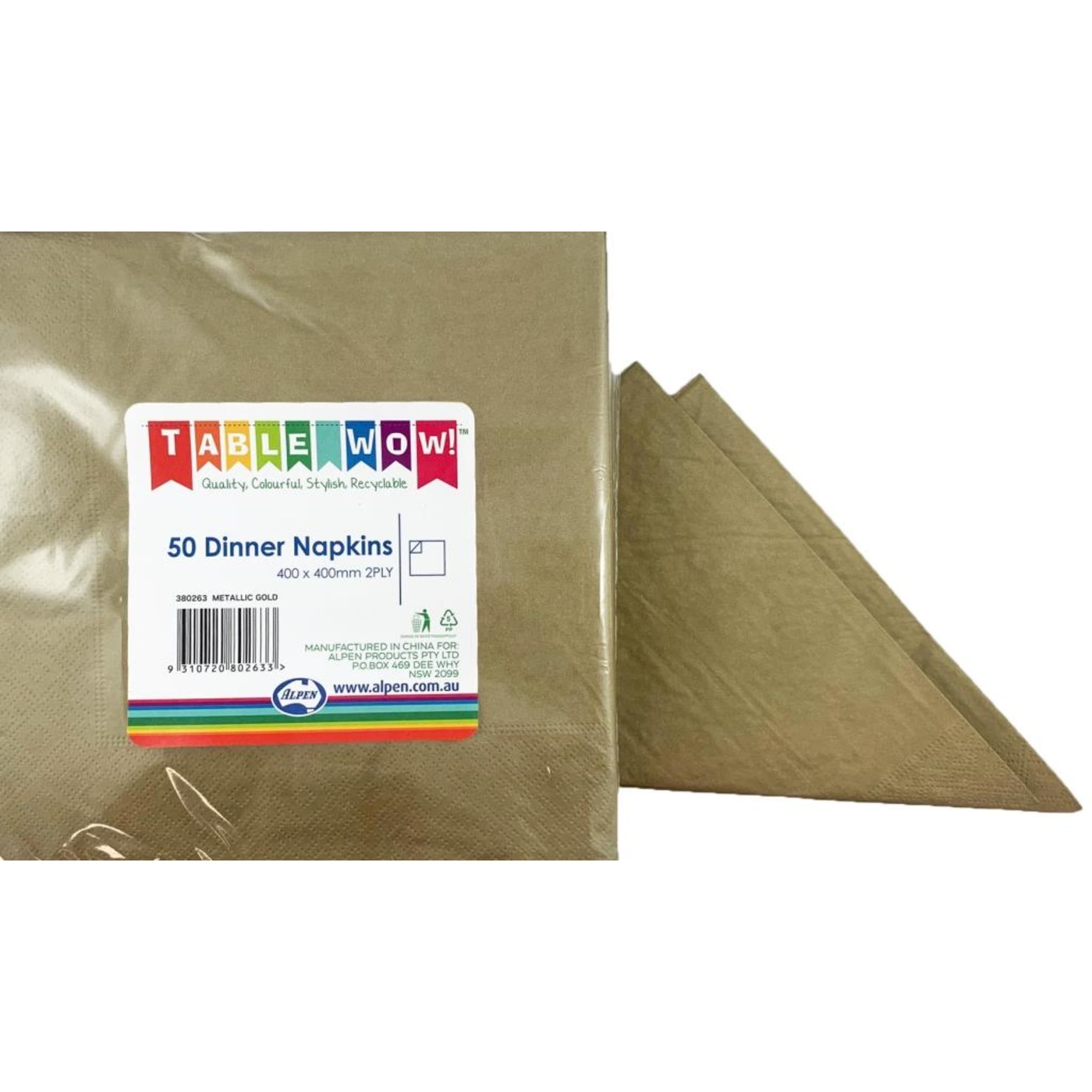 TableWow! Metallic Gold Dinner Napkin 40x40cm 2ply (50 Pack)