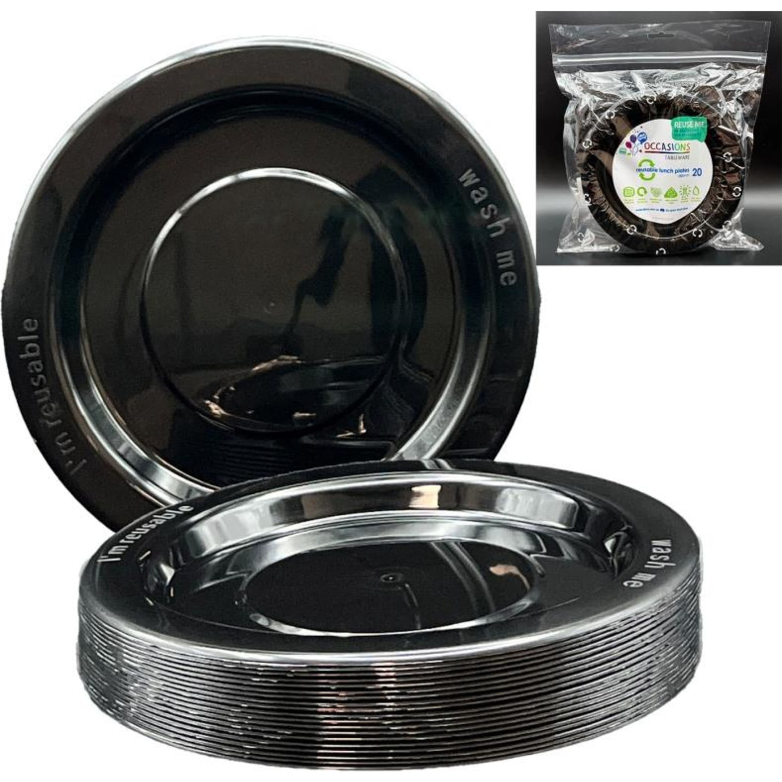 Occasions Black Lunch Plate (20 Pack)