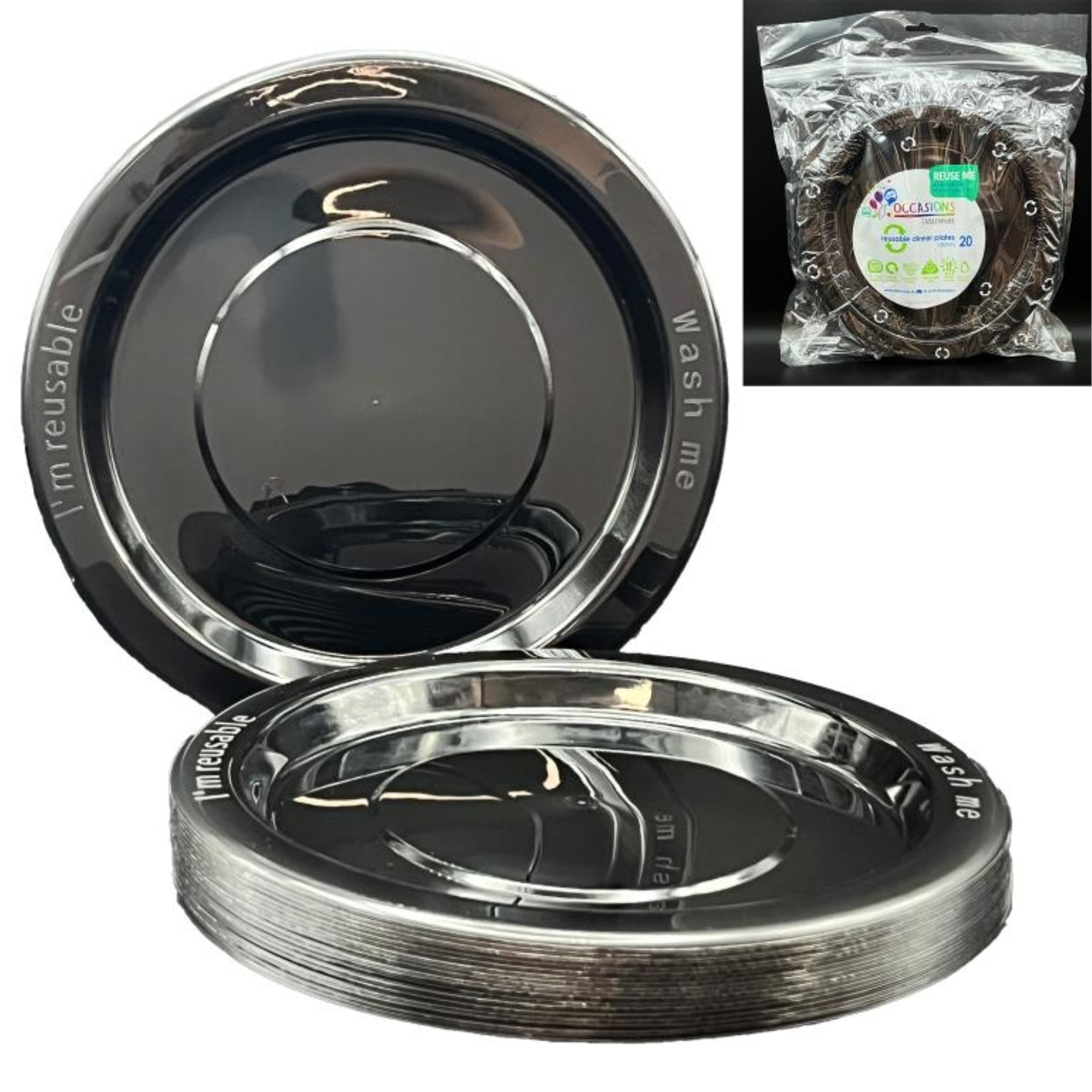 Occasions Black Dinner Plate (20 Pack)