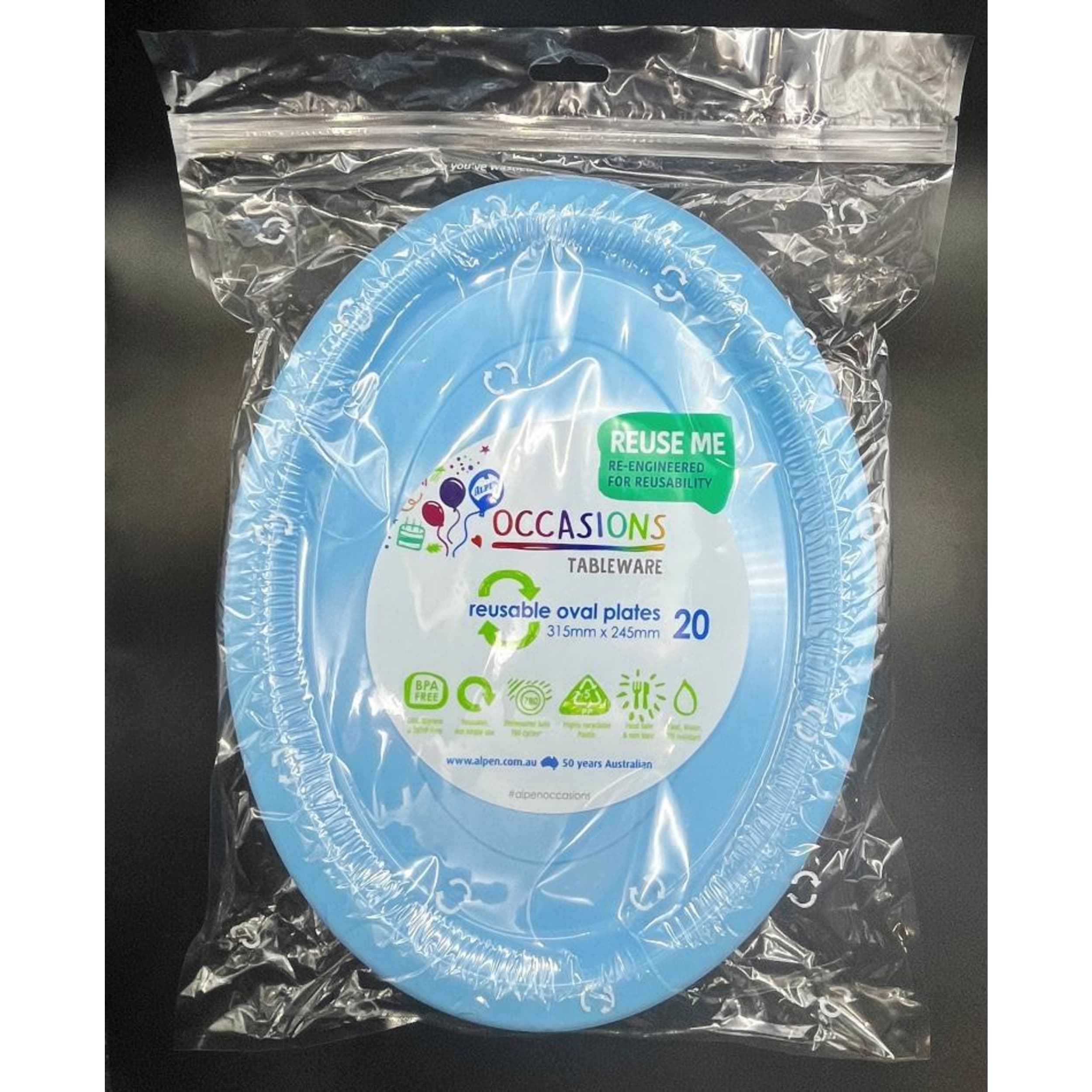 Occasions Light Blue Oval Plate 315x245mm (20 Pack)