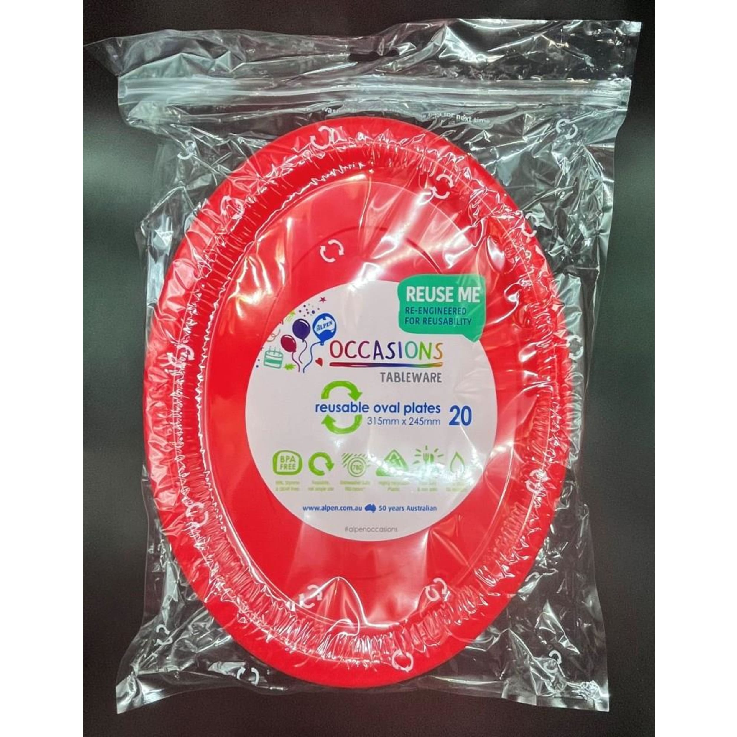Occasions Red Oval Plate 315x245mm (20 Pack)