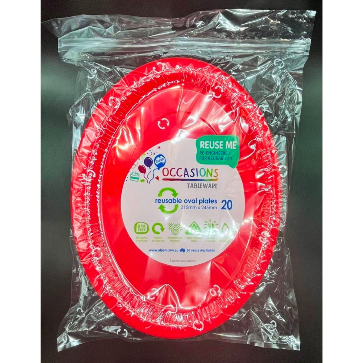 Occasions Red Oval Plate 315x245mm (20 Pack)