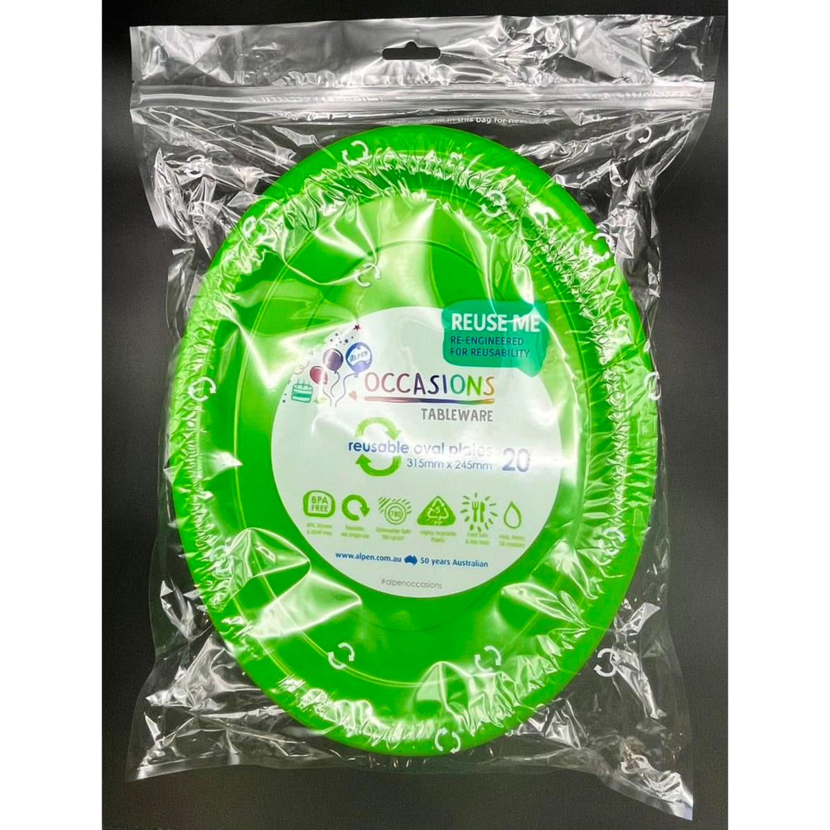 Occasions Lime Oval Plate 315x245mm (20 Pack)