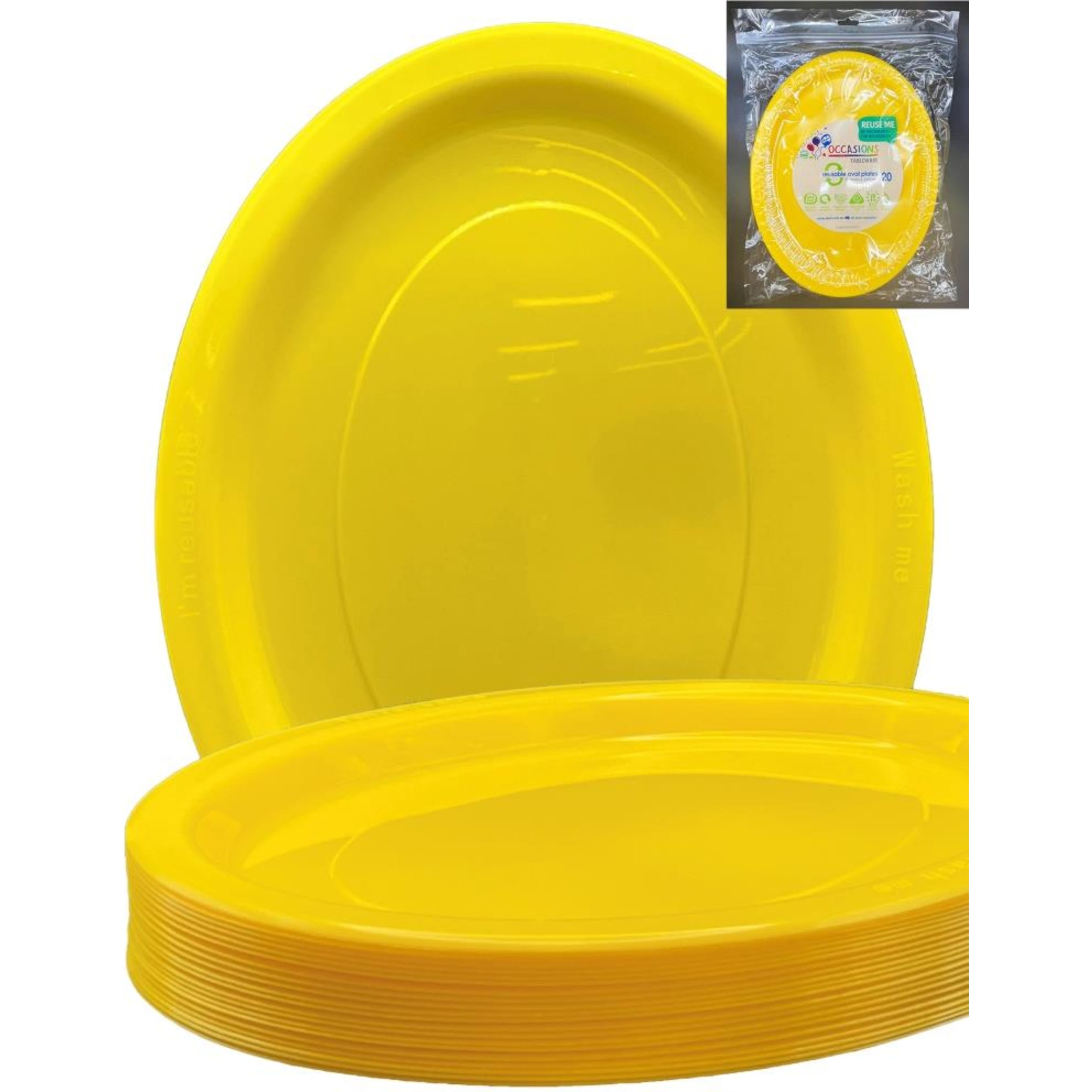 Occasions Yellow Oval Plate 315x245mm (20 Pack)