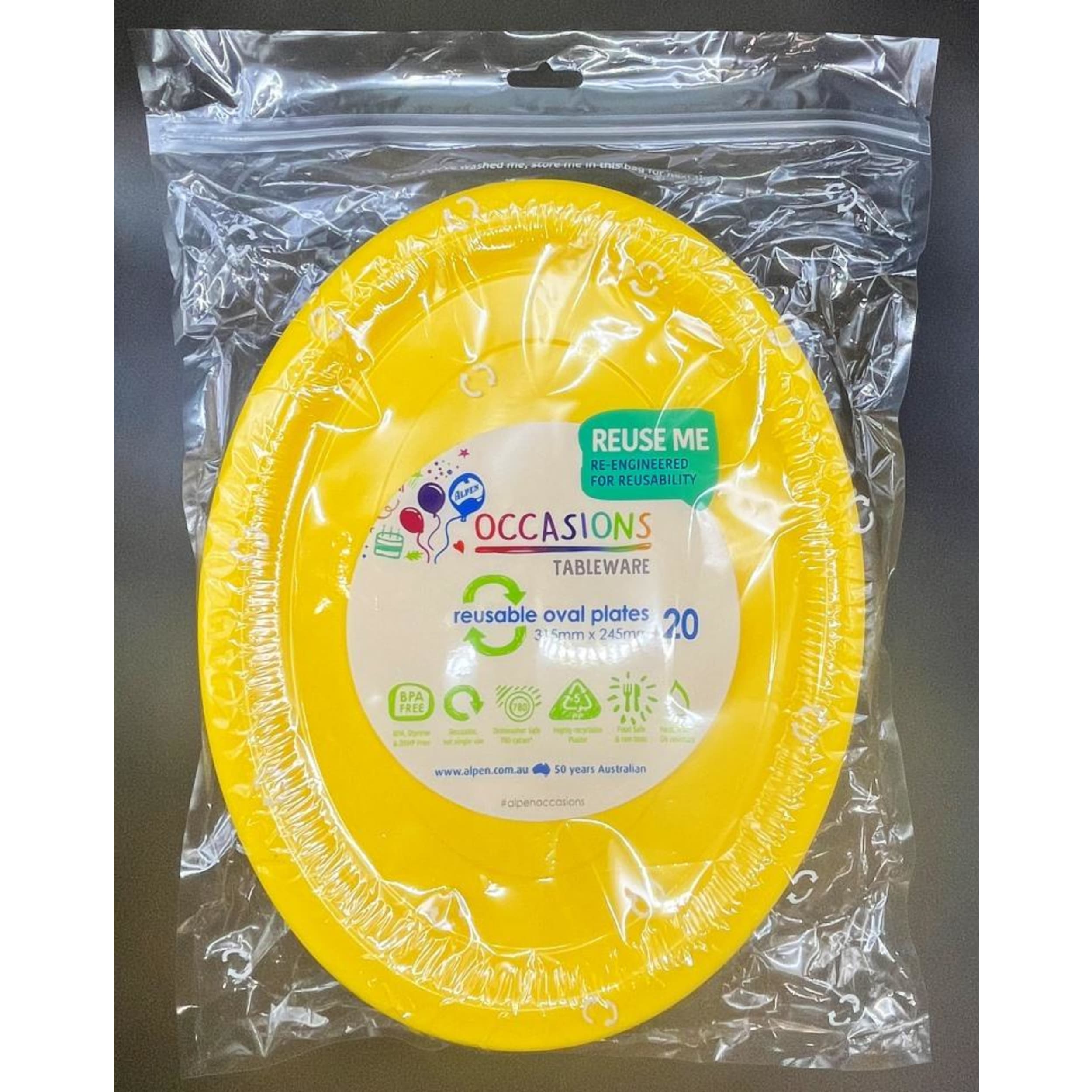 Occasions Yellow Oval Plate 315x245mm (20 Pack)