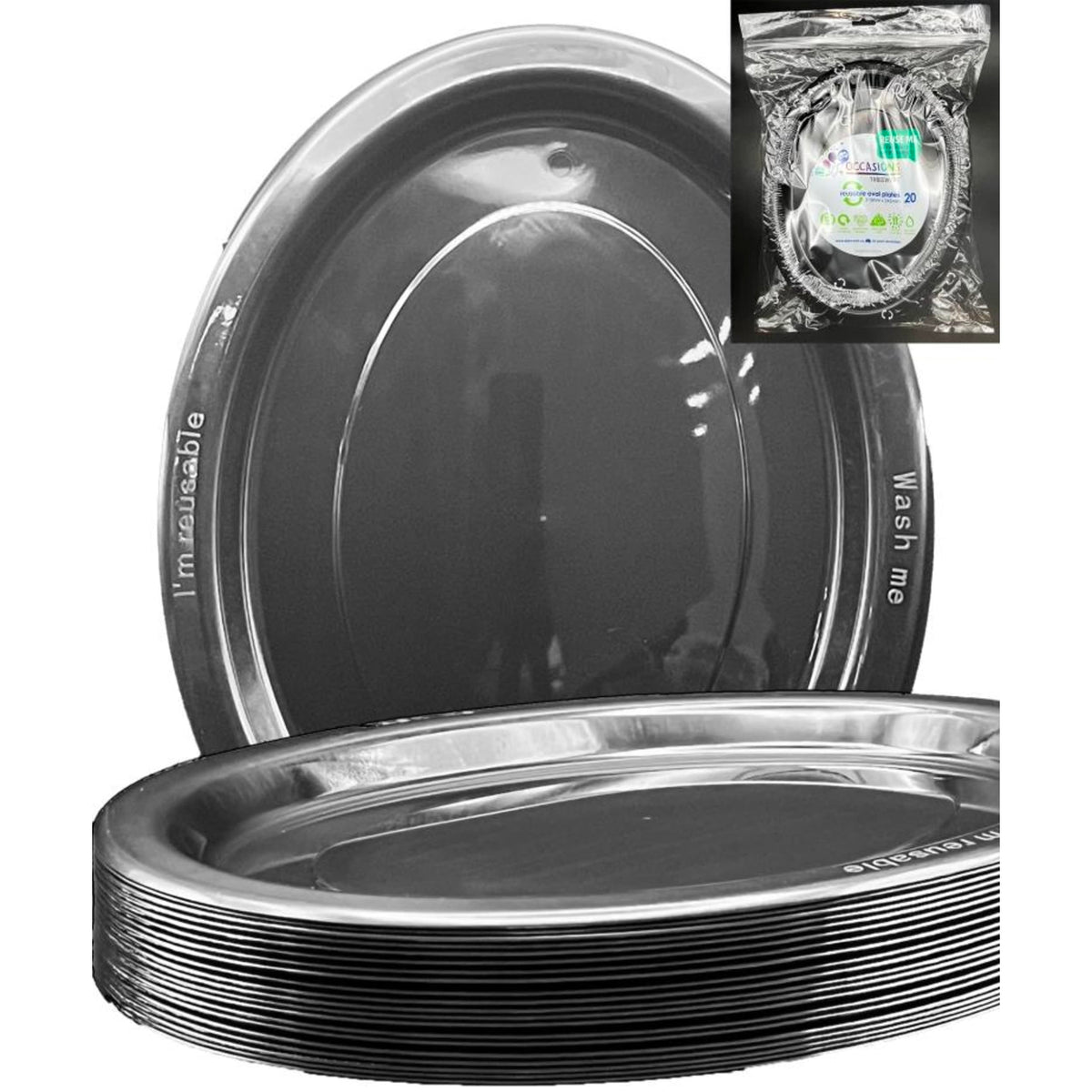 Occasions Black Oval Plate 315x245mm (20 Pack)