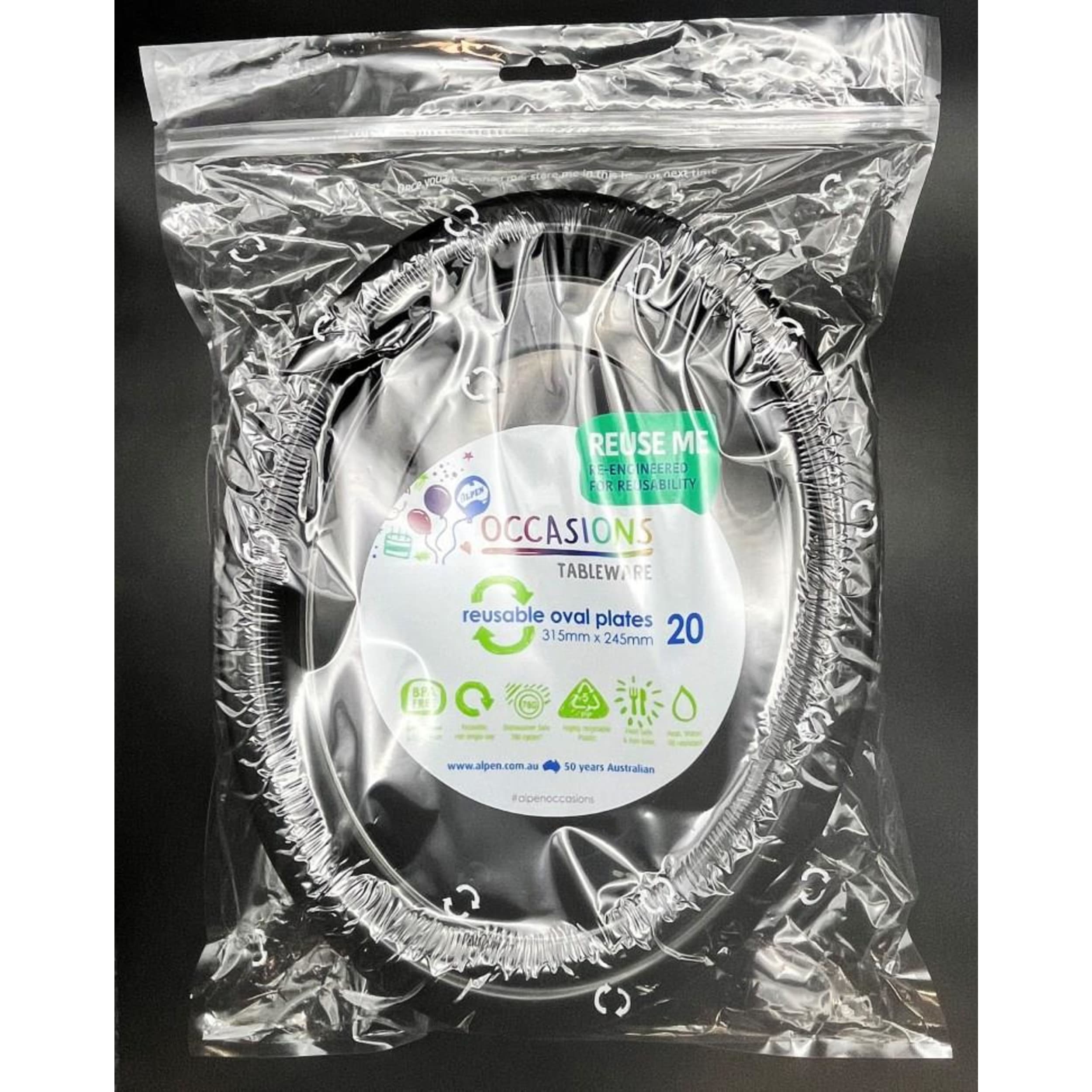 Occasions Black Oval Plate 315x245mm (20 Pack)