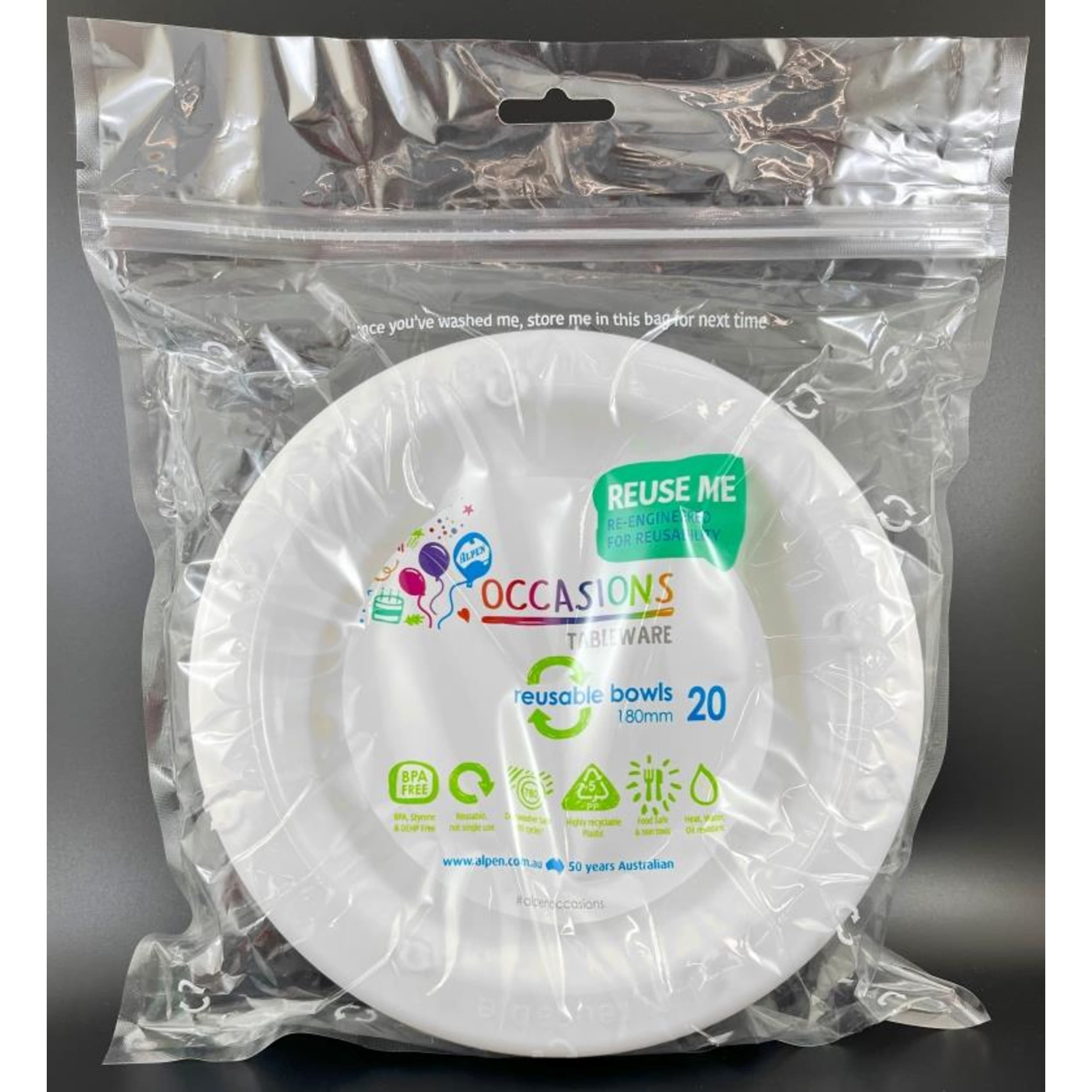 Occasions White Bowl 180mm (20 Pack)