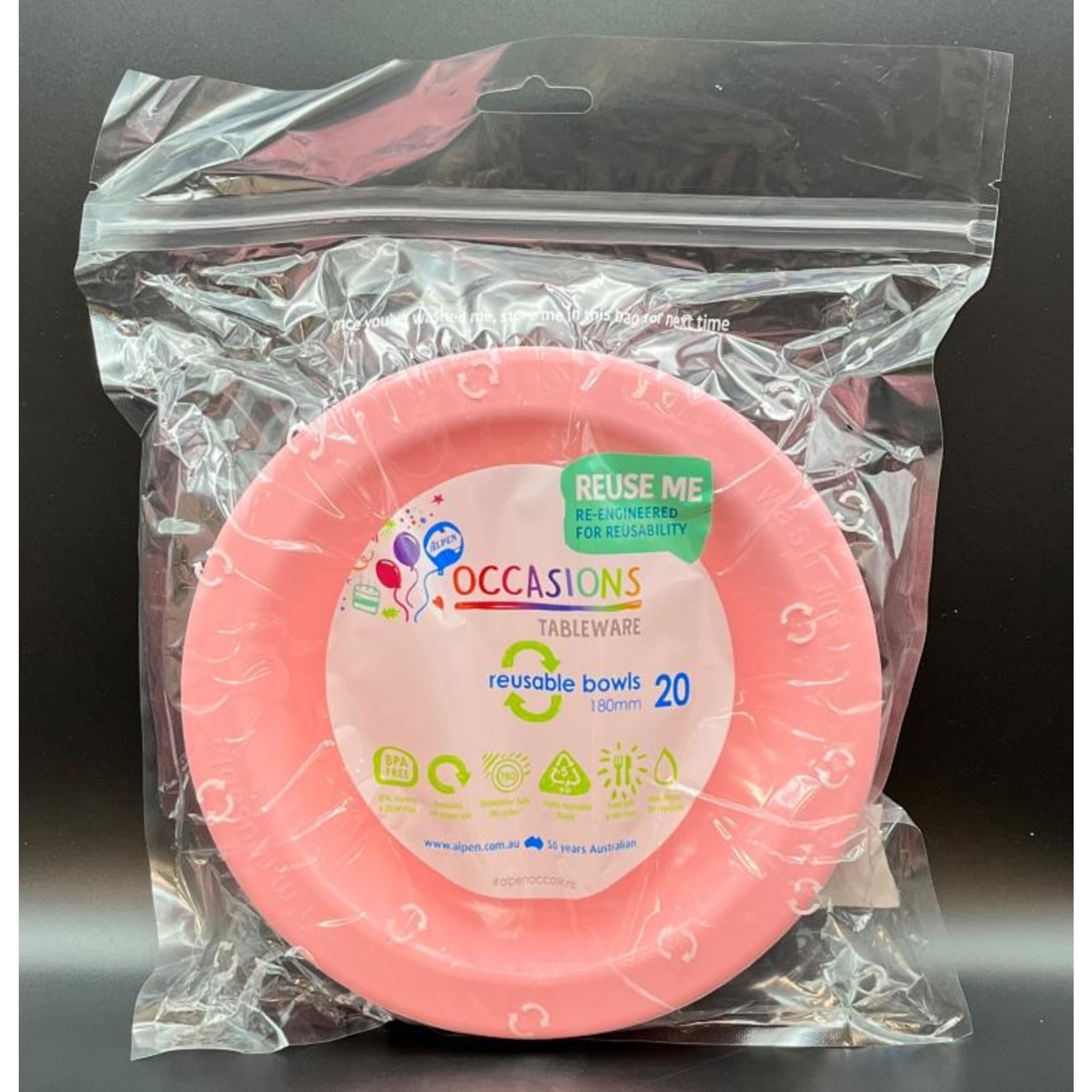 Occasions Light Pink Bowl 180mm (20 Pack)