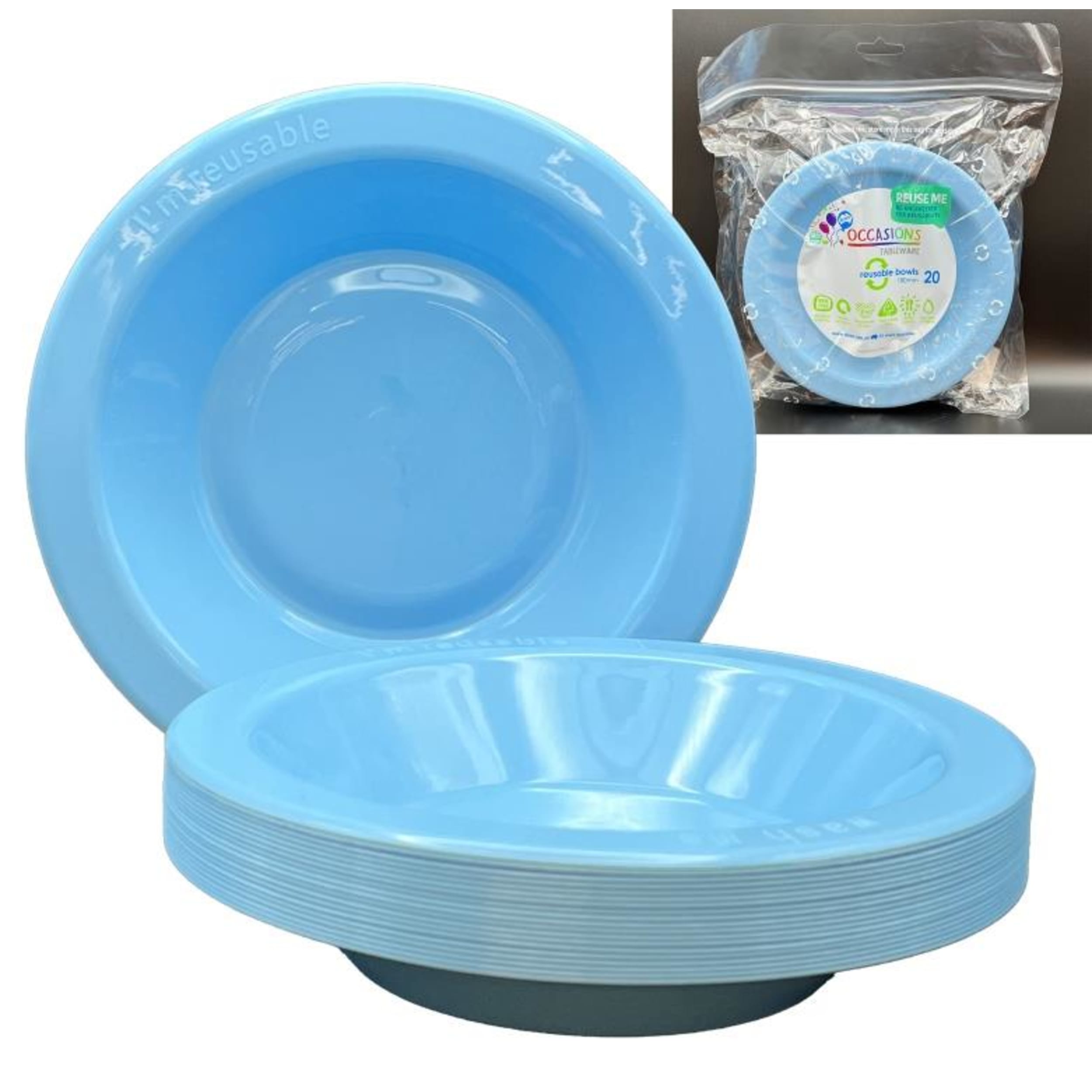 Occasions Light Blue Bowl 180mm (20 Pack)
